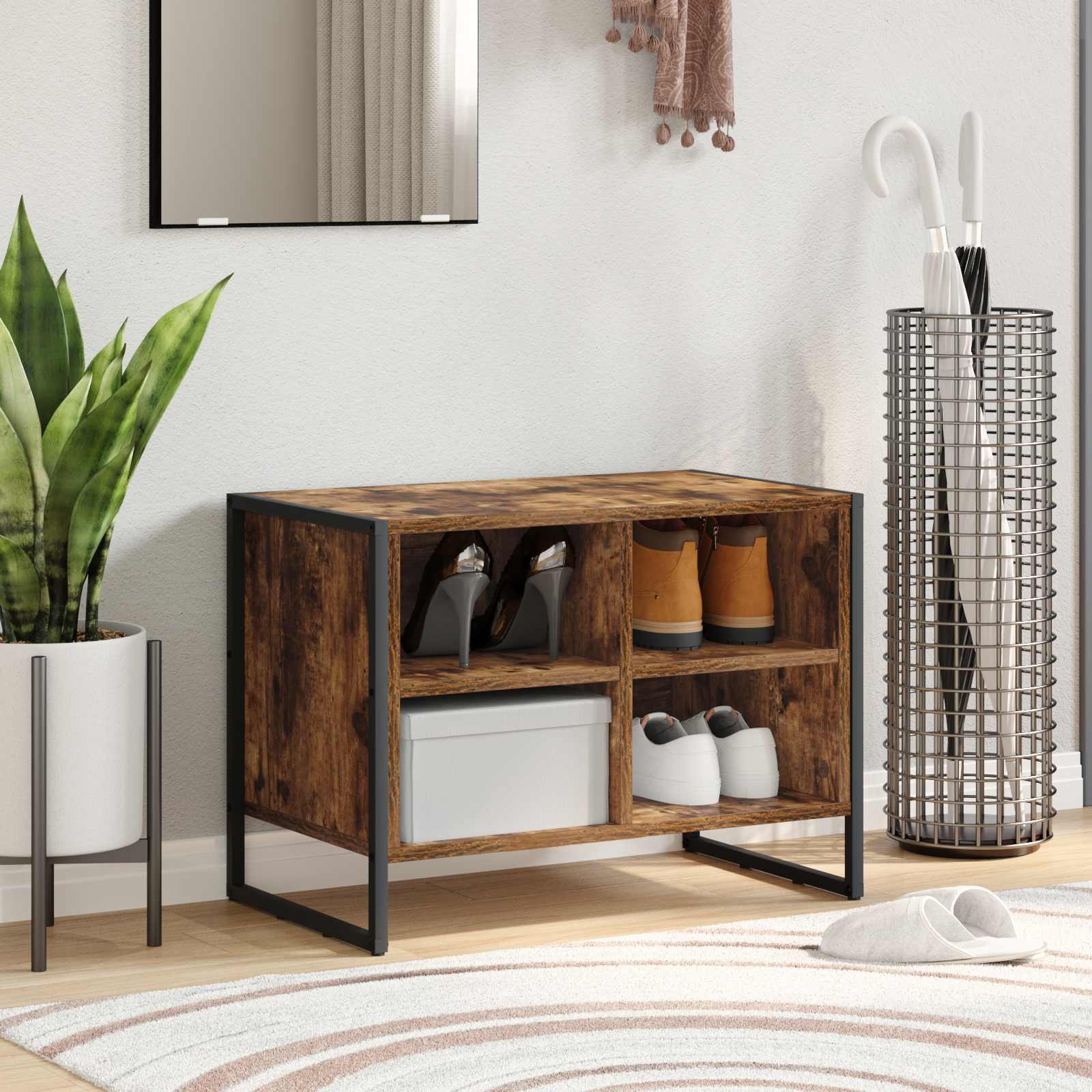 Schoenenkast met opslag Rook Eik 60 x 35 x 44 cm Bewerkt hout is nu te koop bij PeponiXL, paradijselijk wonen!