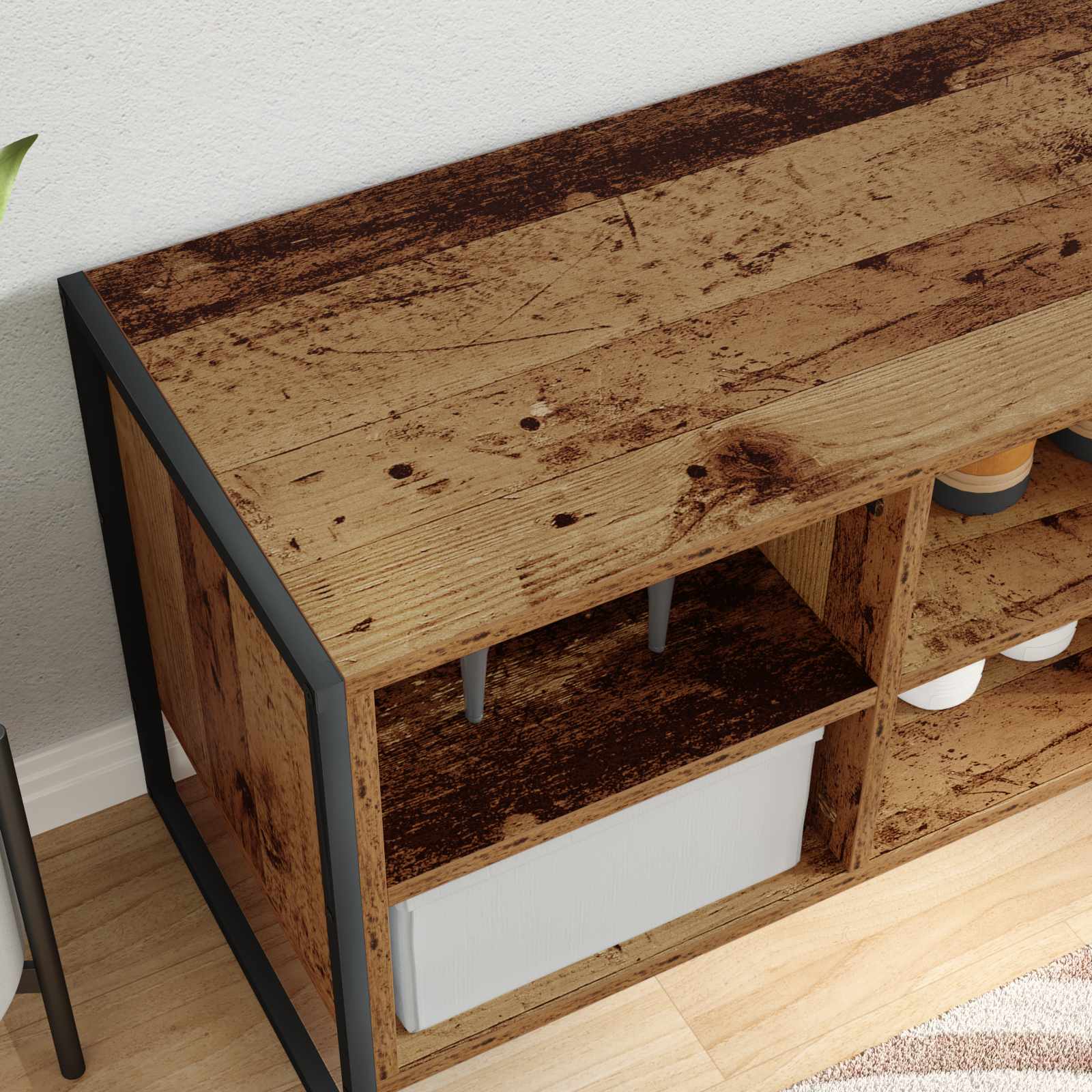 Schoenenkast met opslag Oud Hout 60 x 35 x 44 cm Bewerkt hout is nu te koop bij PeponiXL, paradijselijk wonen!