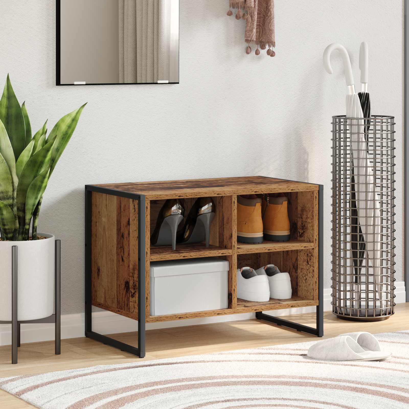 Schoenenkast met opslag Oud Hout 60 x 35 x 44 cm Bewerkt hout is nu te koop bij PeponiXL, paradijselijk wonen!