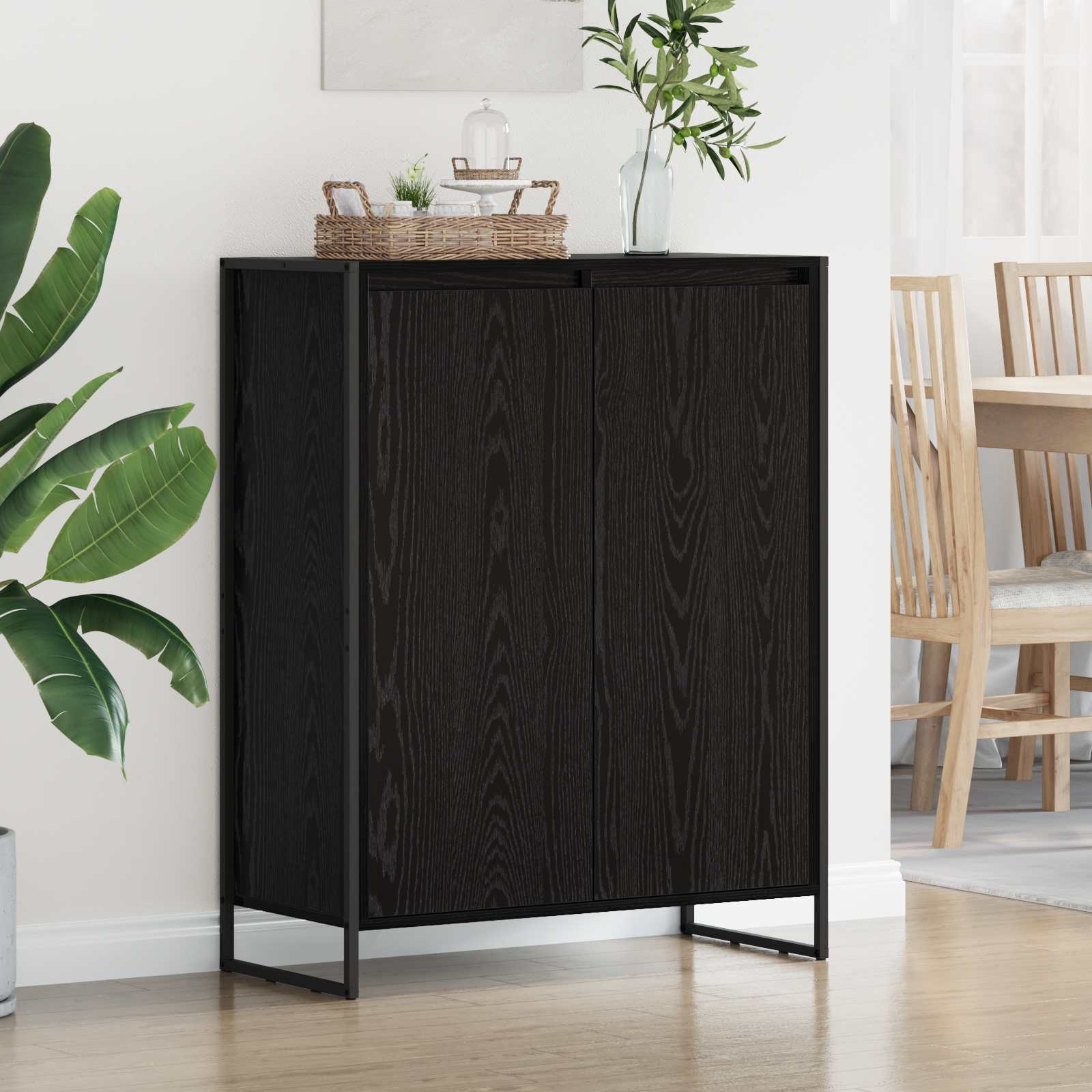 Schoenenkast Zwart Eiken 79 x 36 x 100 cm Bewerkt hout is nu te koop bij PeponiXL, paradijselijk wonen!