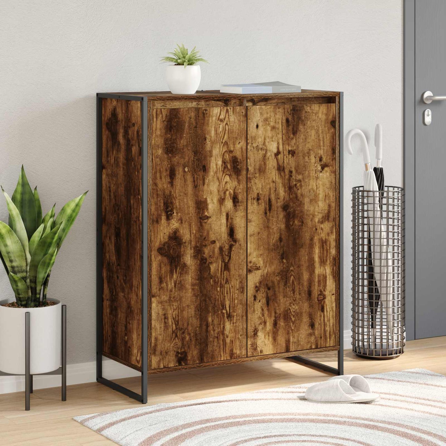 Schoenenkast met opslag Rook Eik 79 x 36 x 100 cm Bewerkt hout is nu te koop bij PeponiXL, paradijselijk wonen!