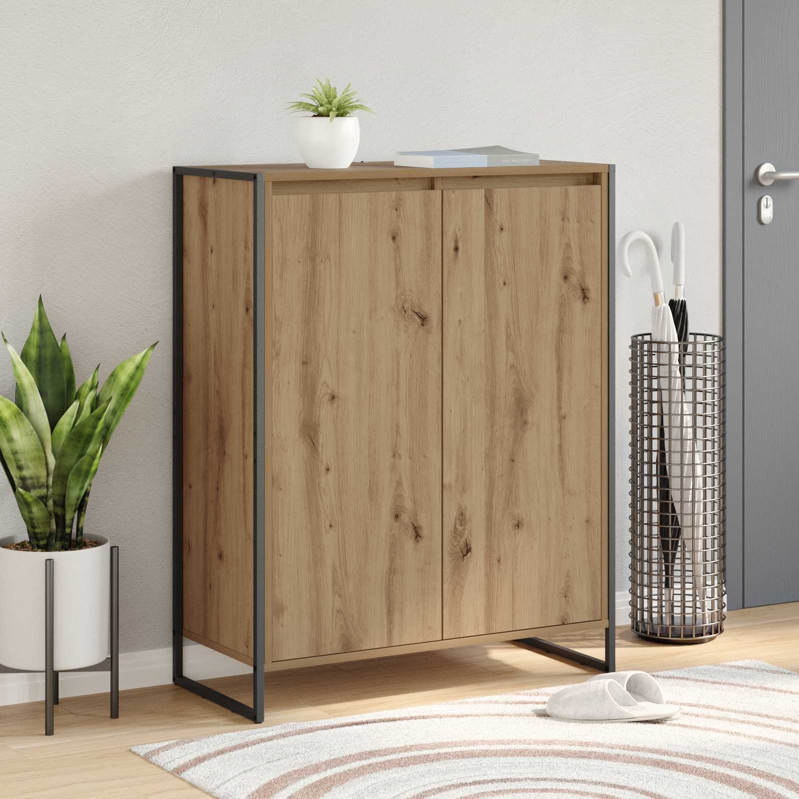 Schoenenkast Ambachtelijk eiken 79 x 36 x 100 cm Bewerkt hout is nu te koop bij PeponiXL, paradijselijk wonen!