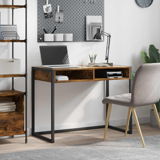 Bureau met opslag Rook Eik 100 x 50 x 75 cm Bewerkt hout is nu te koop bij PeponiXL, paradijselijk wonen!