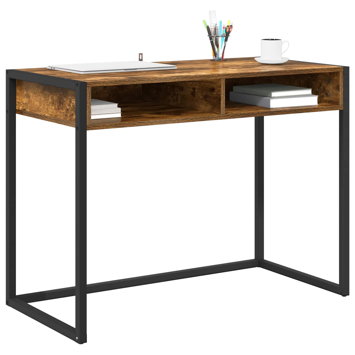 Bureau met opslag Rook Eik 100 x 50 x 75 cm Bewerkt hout is nu te koop bij PeponiXL, paradijselijk wonen!