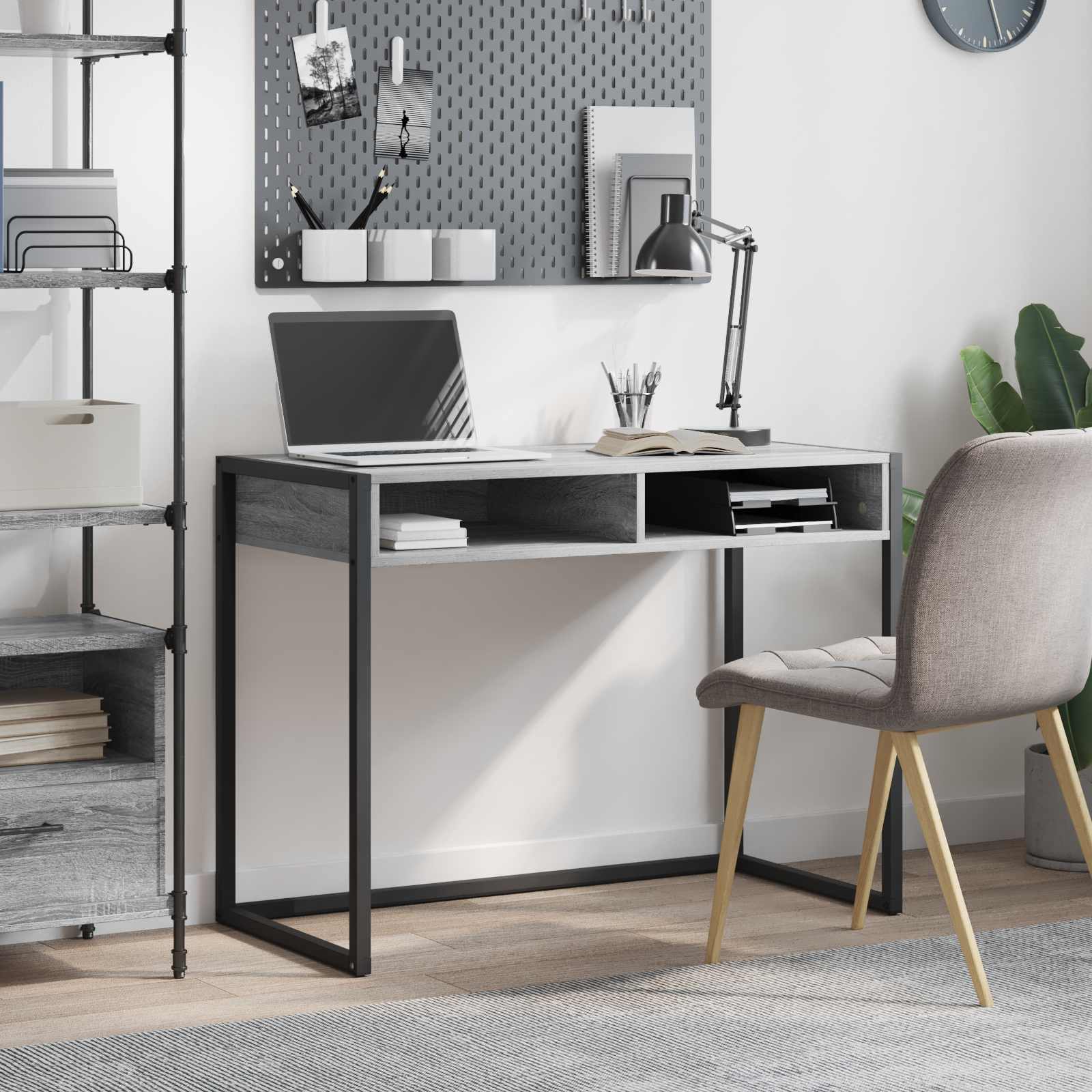Bureau met opslag Grijs Sonoma 100 x 50 x 75 cm Bewerkt hout is nu te koop bij PeponiXL, paradijselijk wonen!