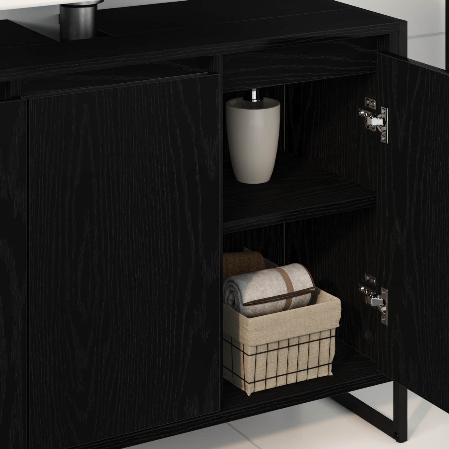 Badkamer Kast Zwart Eiken 90 x 30 x 60 cm Bewerkt hout is nu te koop bij PeponiXL, paradijselijk wonen!
