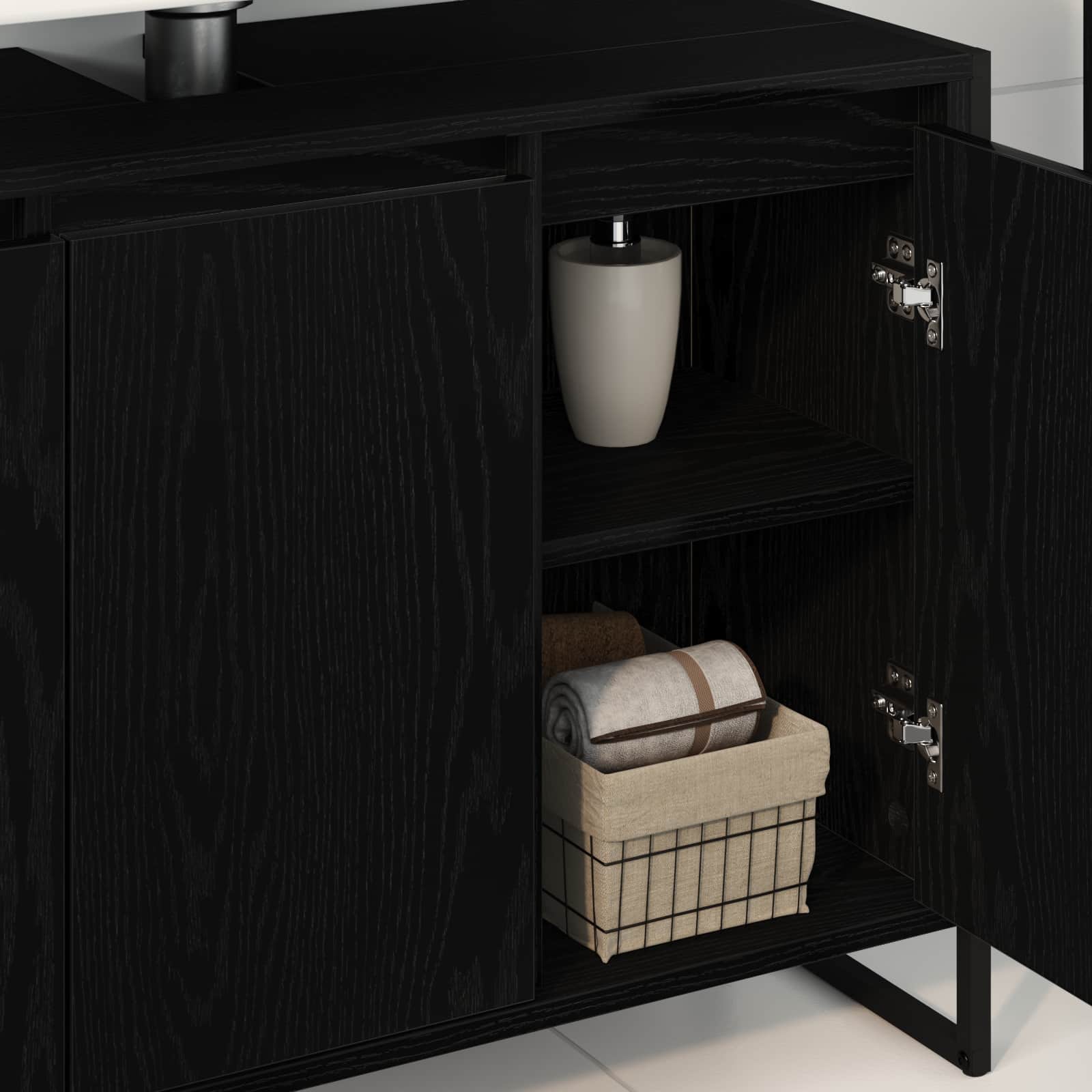 Badkamer Kast Zwart Eiken 90 x 30 x 60 cm Bewerkt hout is nu te koop bij PeponiXL, paradijselijk wonen!