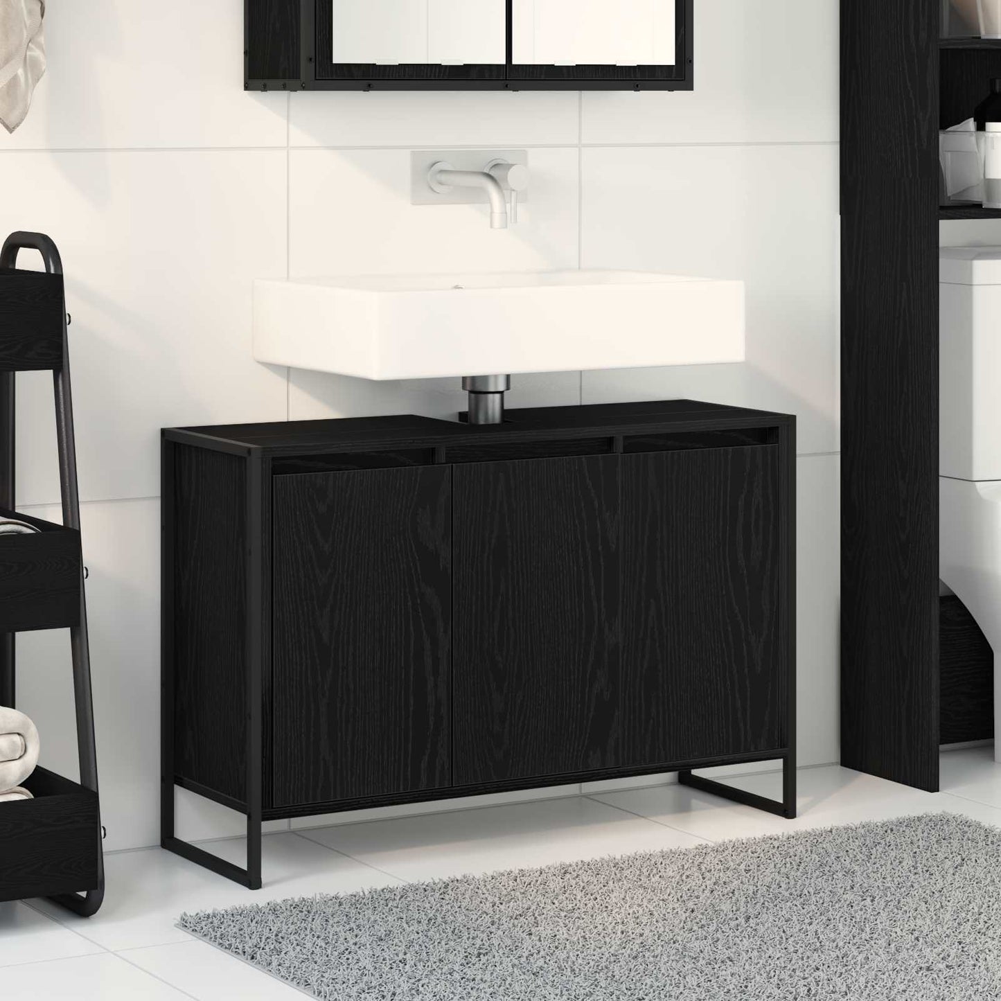 Badkamer Kast Zwart Eiken 90 x 30 x 60 cm Bewerkt hout is nu te koop bij PeponiXL, paradijselijk wonen!