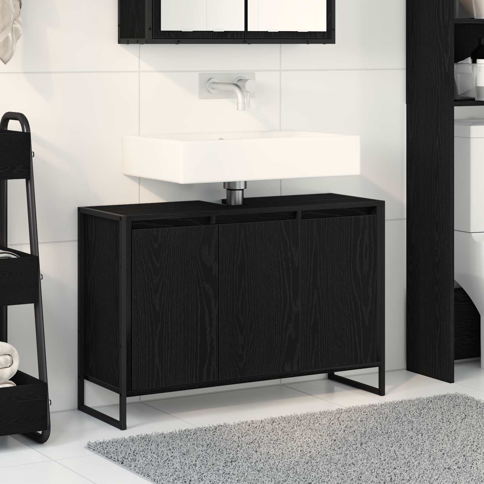 Badkamer Kast Zwart Eiken 90 x 30 x 60 cm Bewerkt hout is nu te koop bij PeponiXL, paradijselijk wonen!