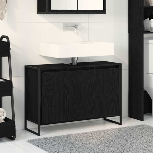 Badkamer Kast Zwart Eiken 90 x 30 x 60 cm Bewerkt hout is nu te koop bij PeponiXL, paradijselijk wonen!