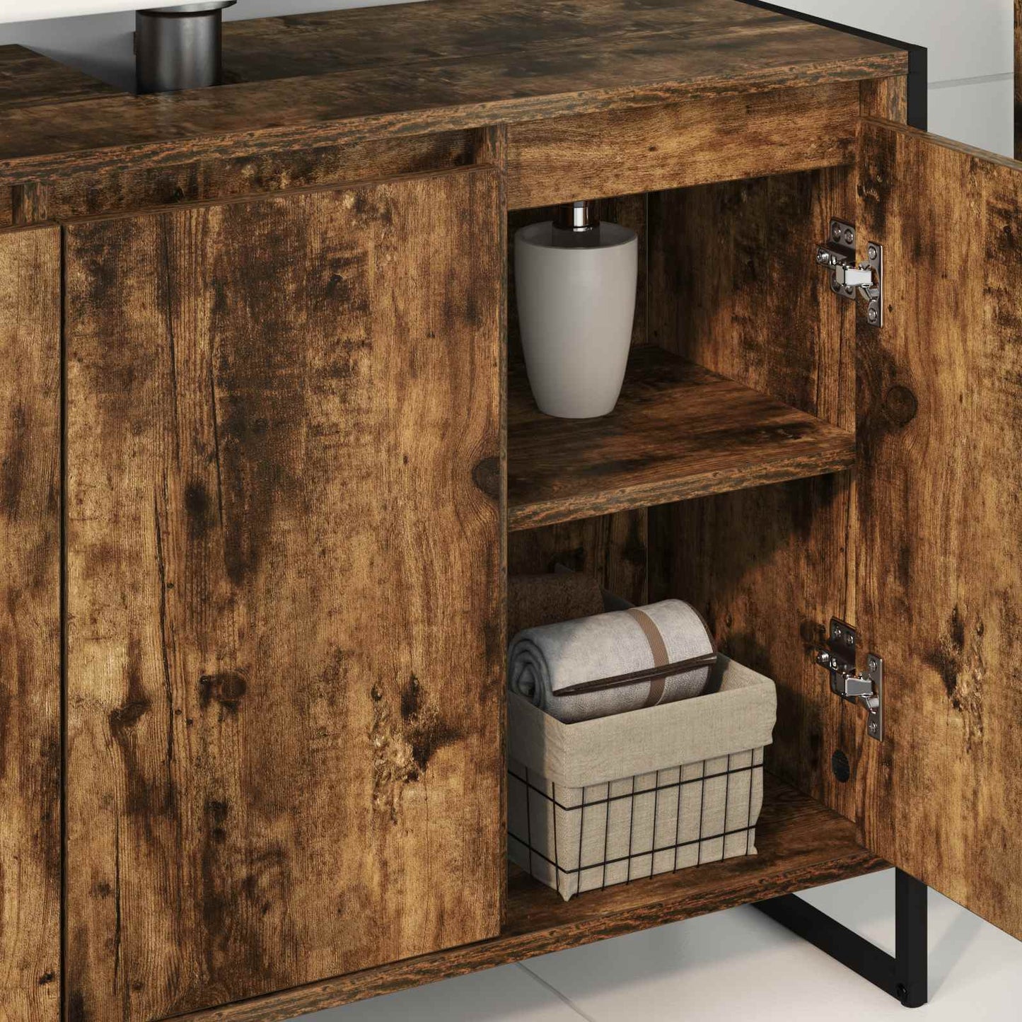 Badkamer Kast met opslag Rook Eik 90 x 30 x 60 cm Bewerkt hout is nu te koop bij PeponiXL, paradijselijk wonen!