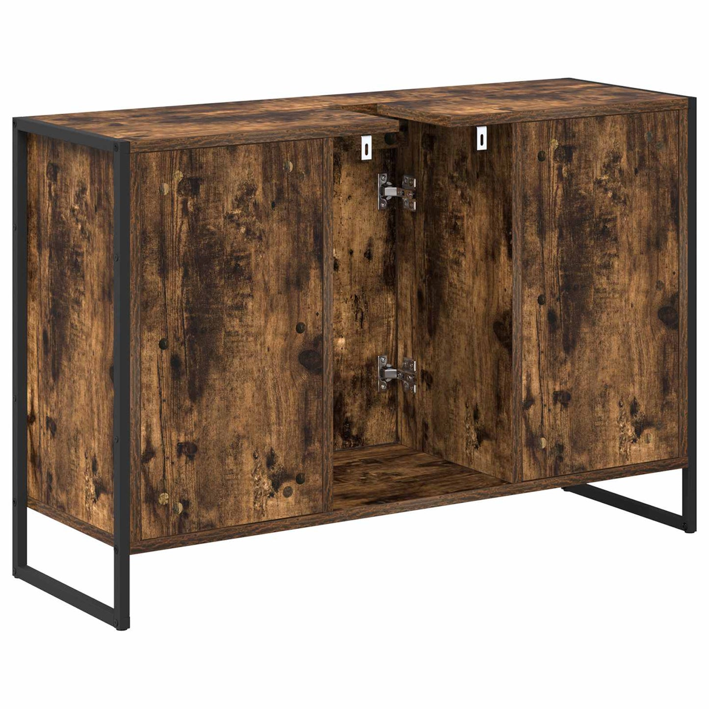 Badkamer Kast met opslag Rook Eik 90 x 30 x 60 cm Bewerkt hout is nu te koop bij PeponiXL, paradijselijk wonen!