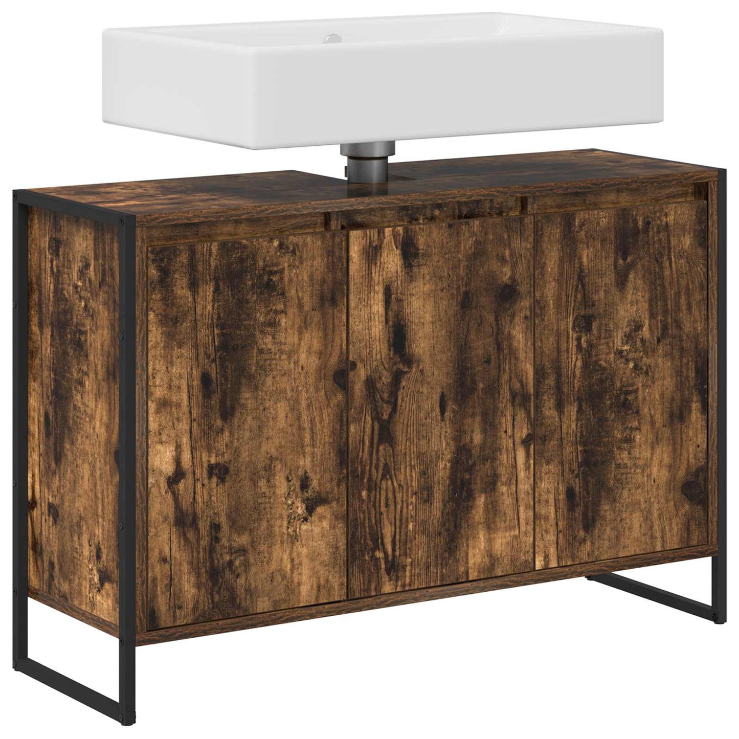 Badkamer Kast met opslag Rook Eik 90 x 30 x 60 cm Bewerkt hout is nu te koop bij PeponiXL, paradijselijk wonen!