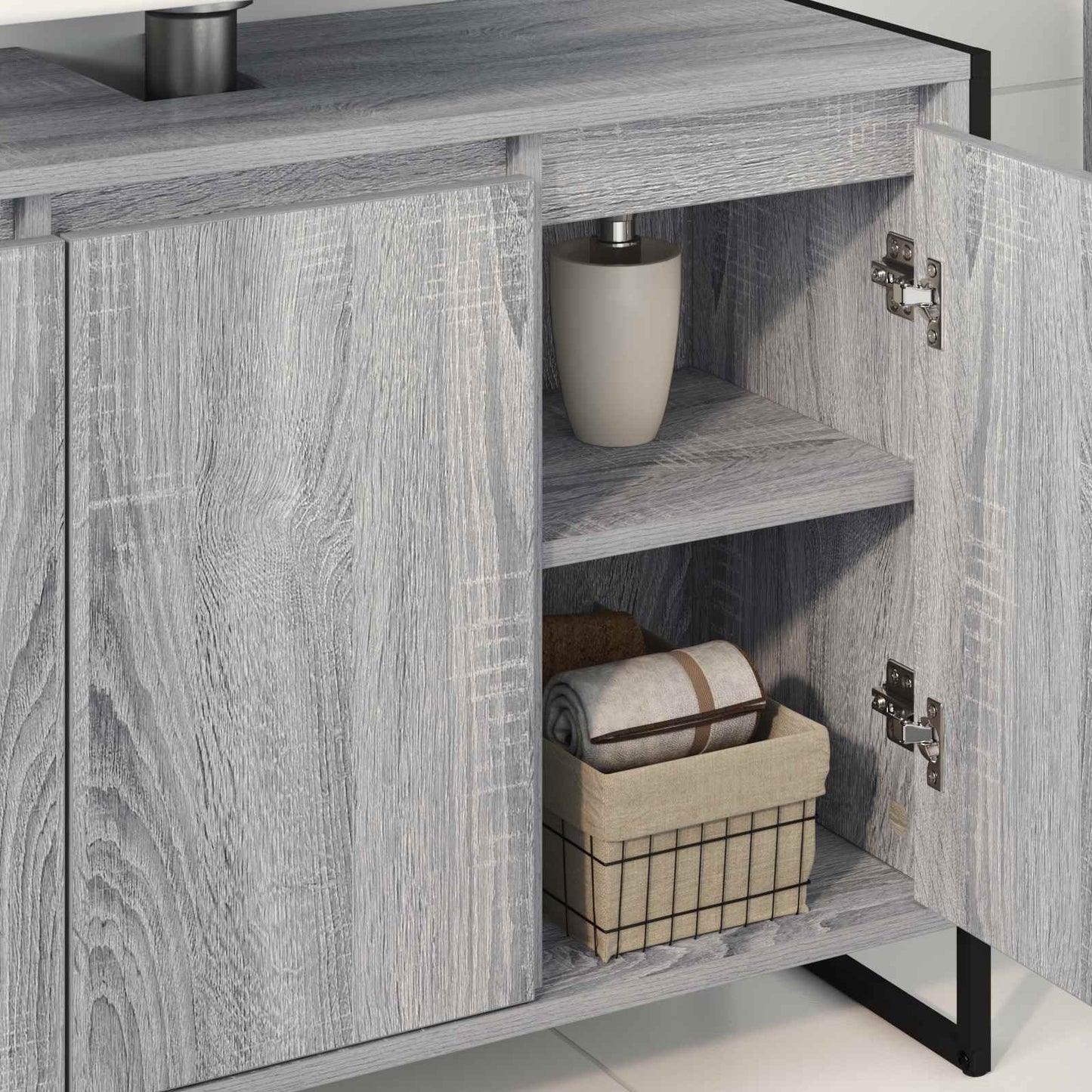 Badkamer Kast Grijs Sonoma 90 x 30 x 60 cm Bewerkt hout is nu te koop bij PeponiXL, paradijselijk wonen!