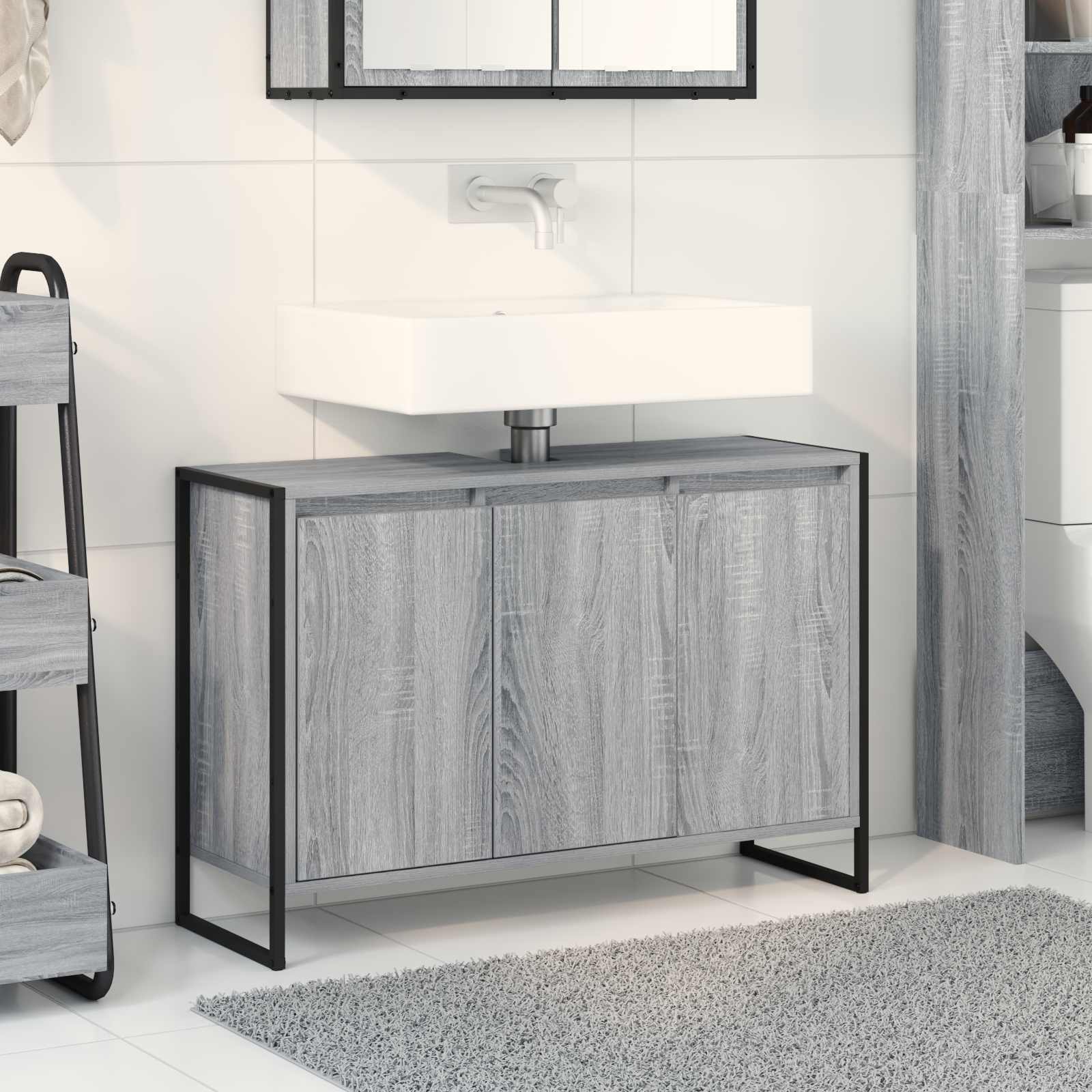 Badkamer Kast Grijs Sonoma 90 x 30 x 60 cm Bewerkt hout is nu te koop bij PeponiXL, paradijselijk wonen!