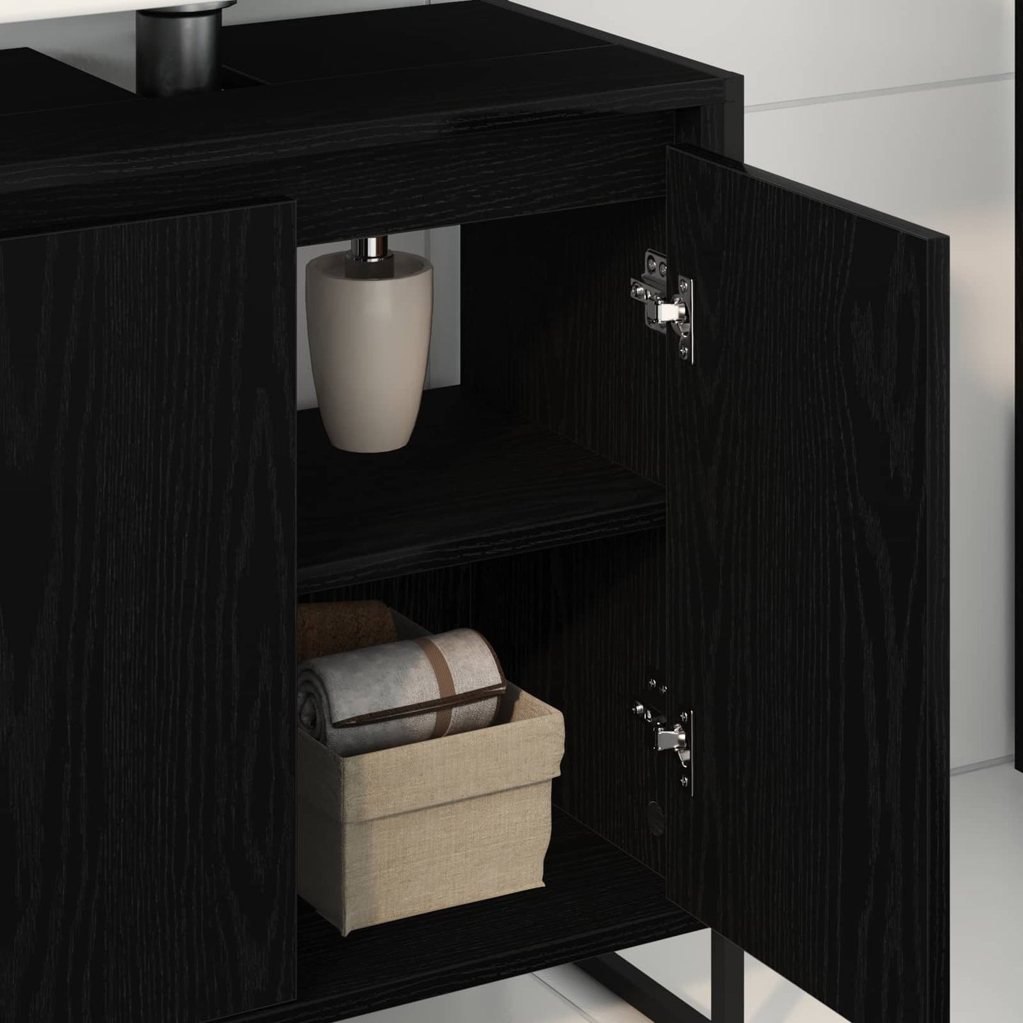 Badkamer Kast Zwart Eiken 60 x 30 x 60 cm Bewerkt hout is nu te koop bij PeponiXL, paradijselijk wonen!