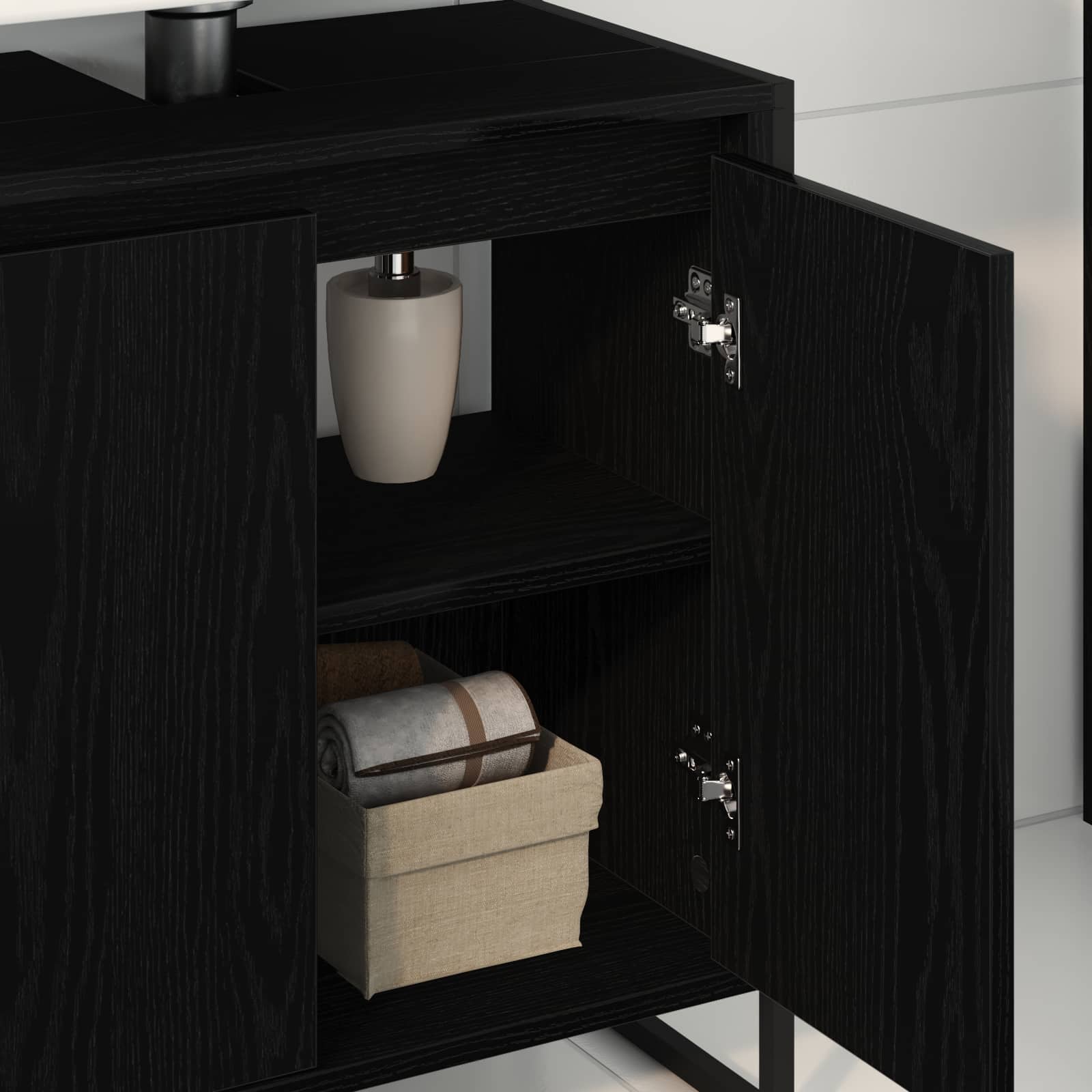 Badkamer Kast Zwart Eiken 60 x 30 x 60 cm Bewerkt hout is nu te koop bij PeponiXL, paradijselijk wonen!
