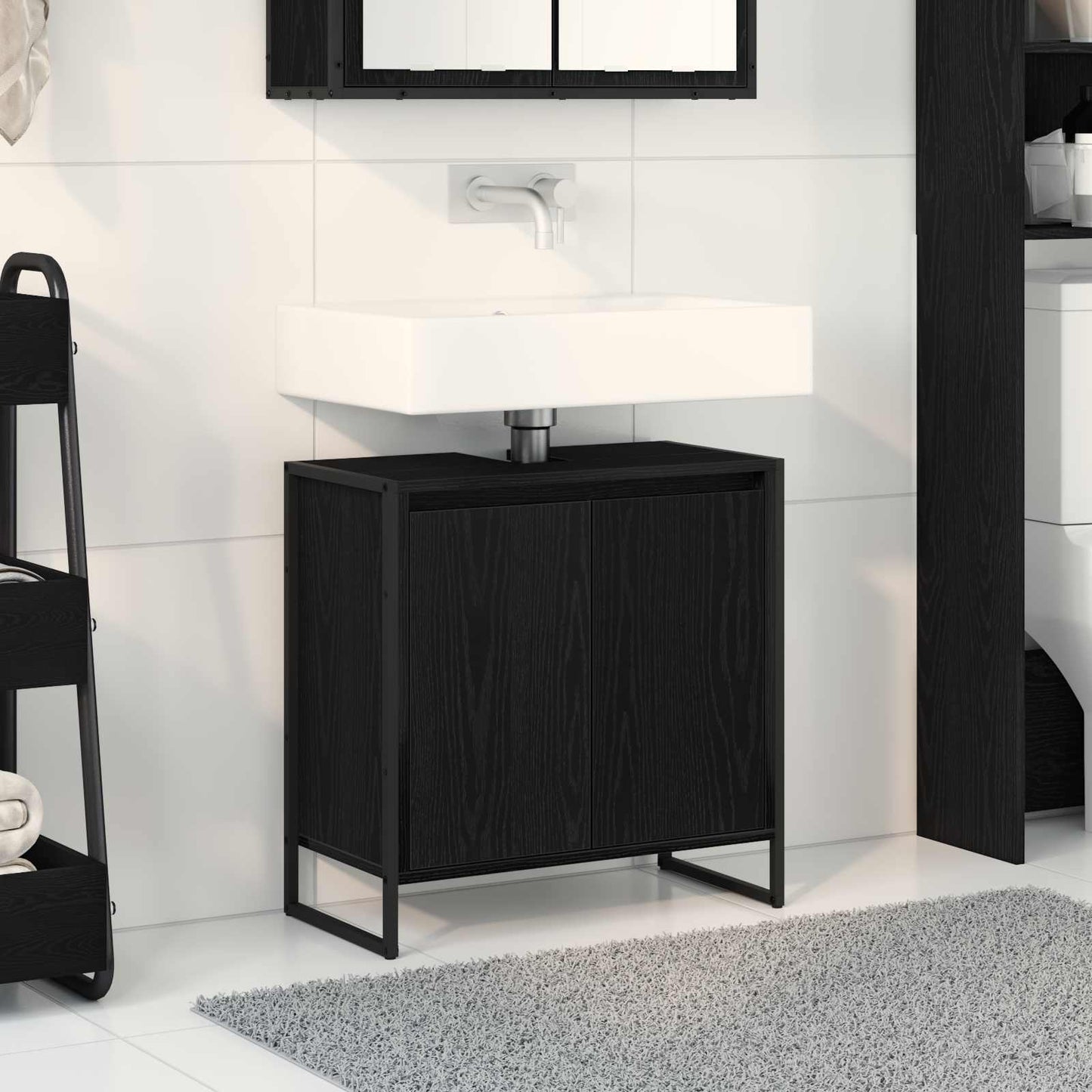 Badkamer Kast Zwart Eiken 60 x 30 x 60 cm Bewerkt hout is nu te koop bij PeponiXL, paradijselijk wonen!