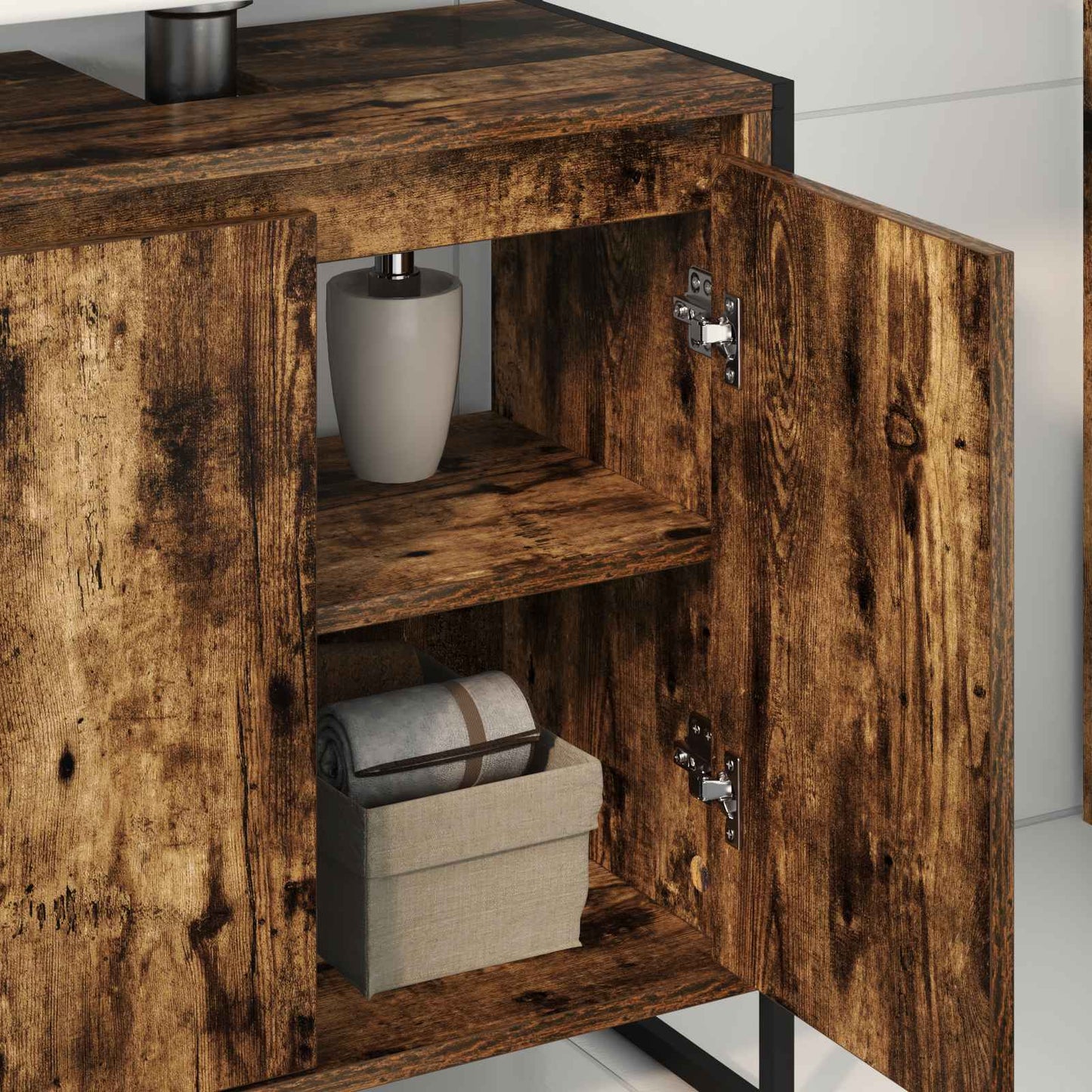 Badkamer Kast met opslag Rook Eik 60 x 30 x 60 cm Bewerkt hout is nu te koop bij PeponiXL, paradijselijk wonen!