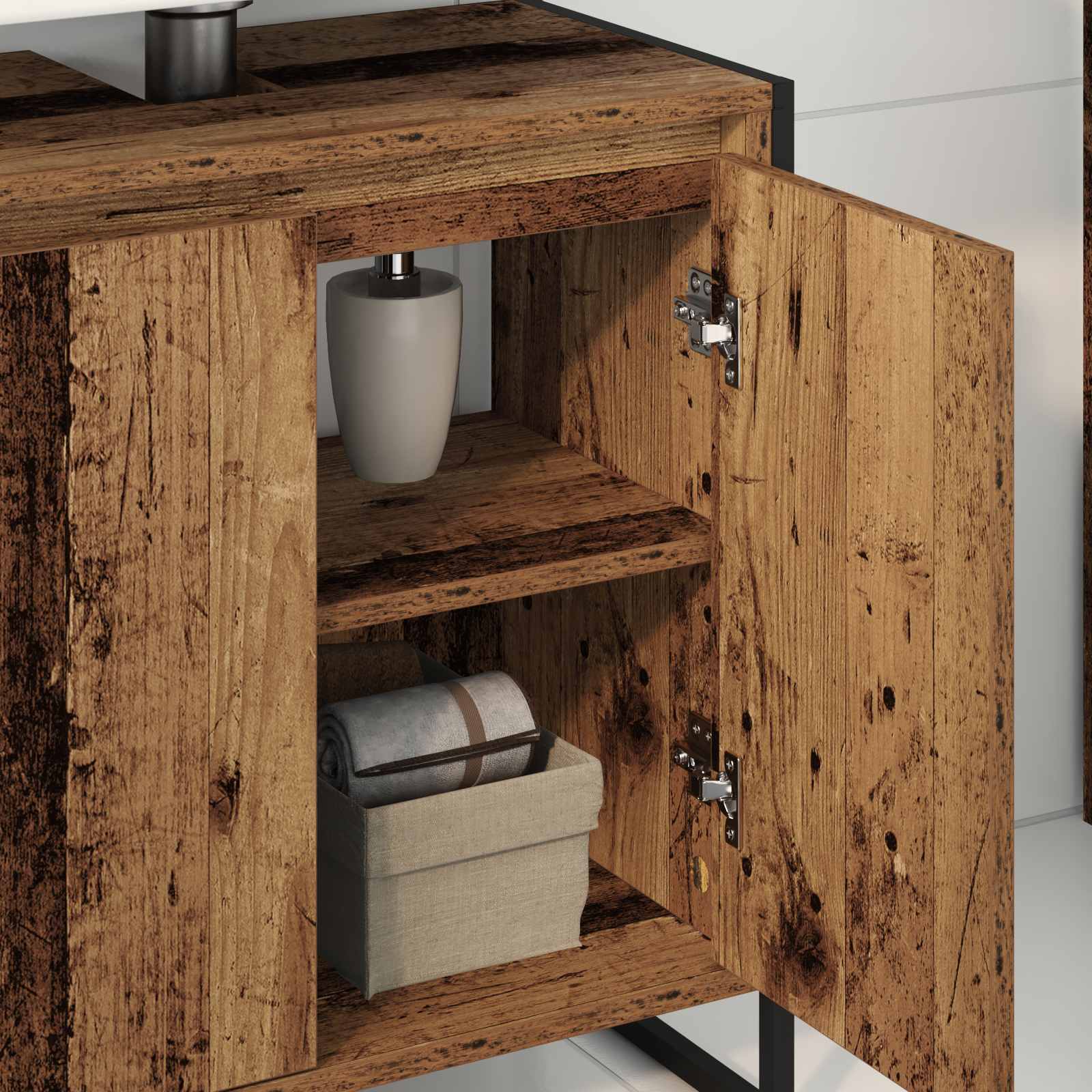 Badkamer Kast met opslag Oud Hout 60 x 30 x 60 cm Bewerkt hout is nu te koop bij PeponiXL, paradijselijk wonen!
