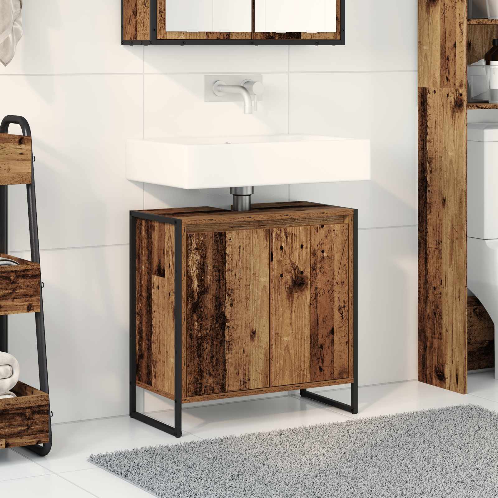 Badkamer Kast met opslag Oud Hout 60 x 30 x 60 cm Bewerkt hout is nu te koop bij PeponiXL, paradijselijk wonen!