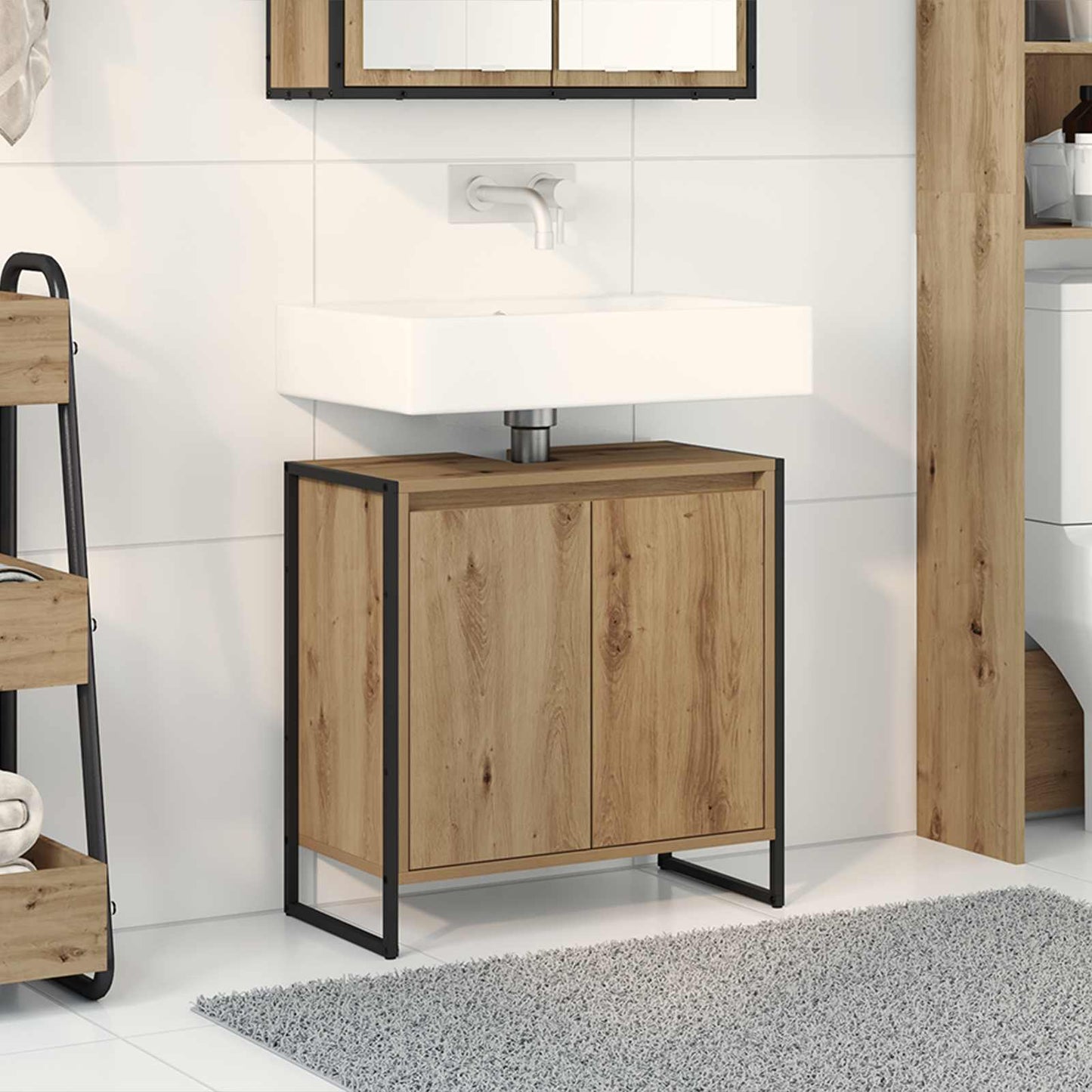 Badkamer Kast Ambachtelijk eiken 60 x 30 x 60 cm Bewerkt hout is nu te koop bij PeponiXL, paradijselijk wonen!