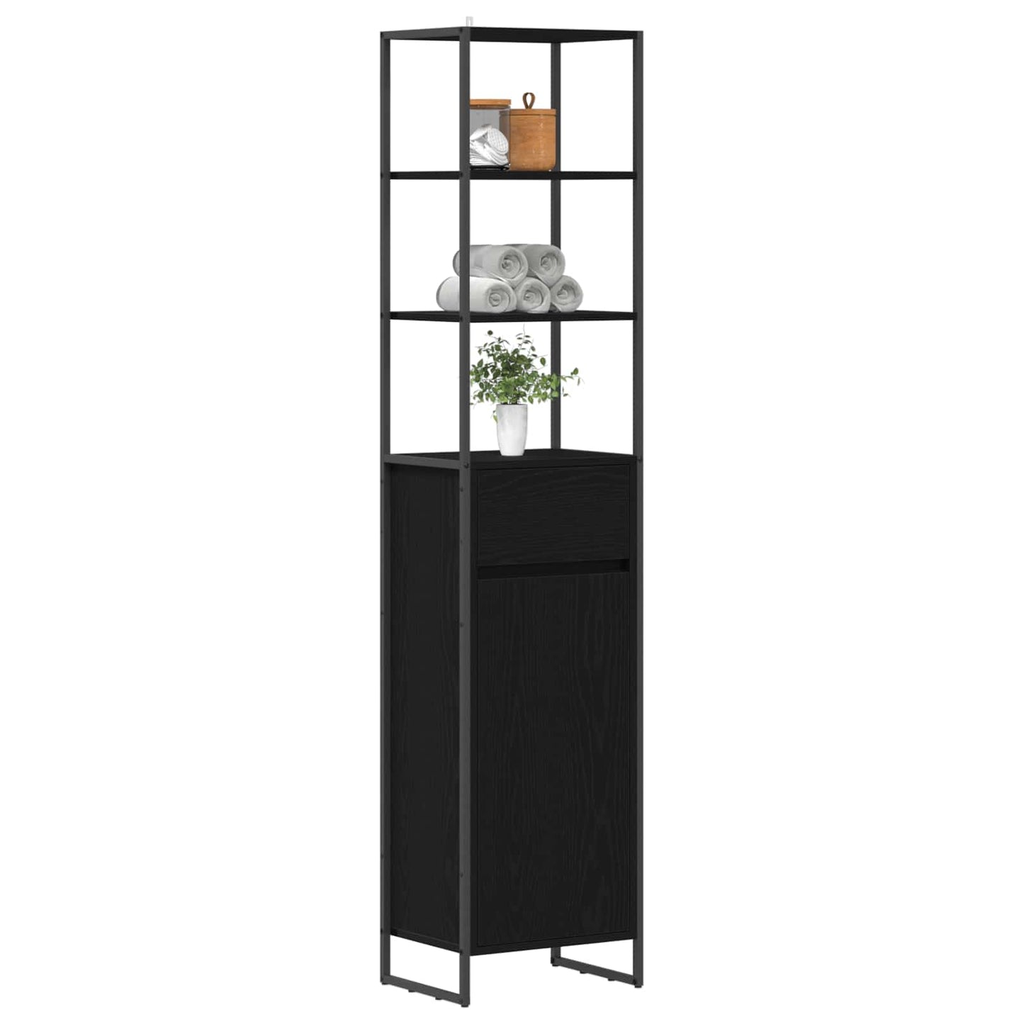 Badkamer Kast Zwart Eiken 40 x 30 x 180 cm Bewerkt hout is nu te koop bij PeponiXL, paradijselijk wonen!