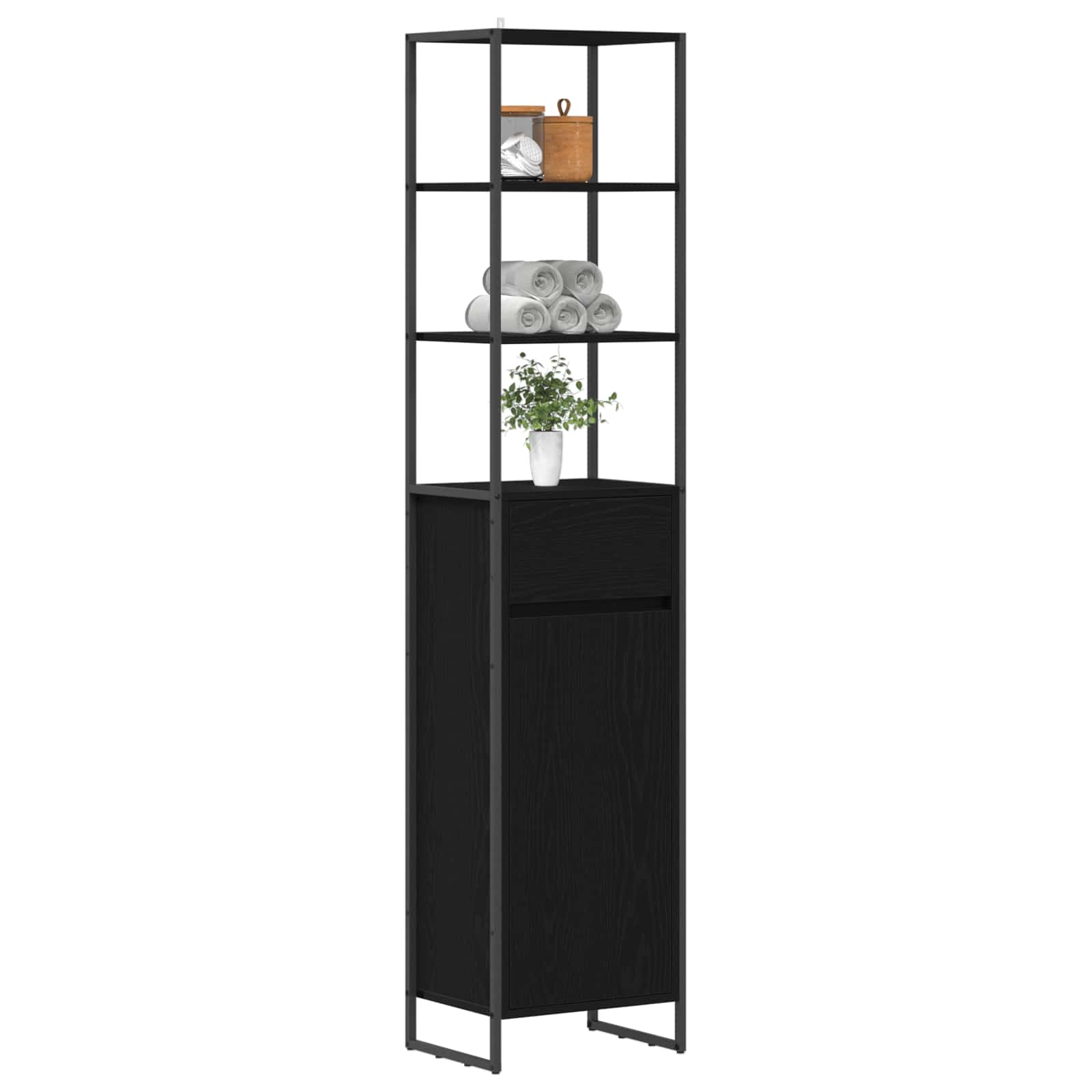 Badkamer Kast Zwart Eiken 40 x 30 x 180 cm Bewerkt hout is nu te koop bij PeponiXL, paradijselijk wonen!