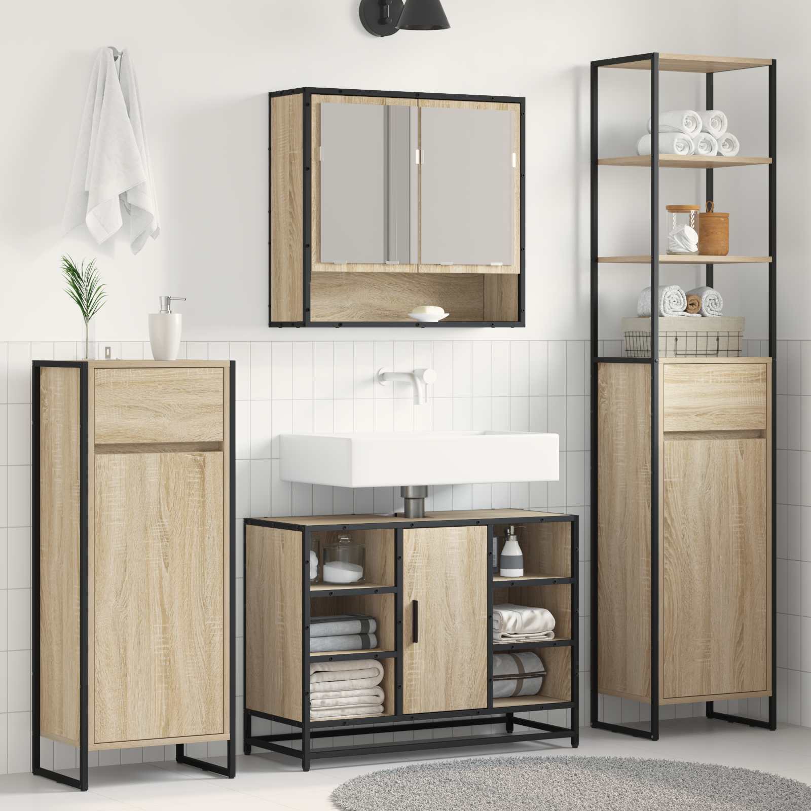 Badkamer Kast met lade Sonoma 40 x 30 x 180 cm Bewerkt hout is nu te koop bij PeponiXL, paradijselijk wonen!