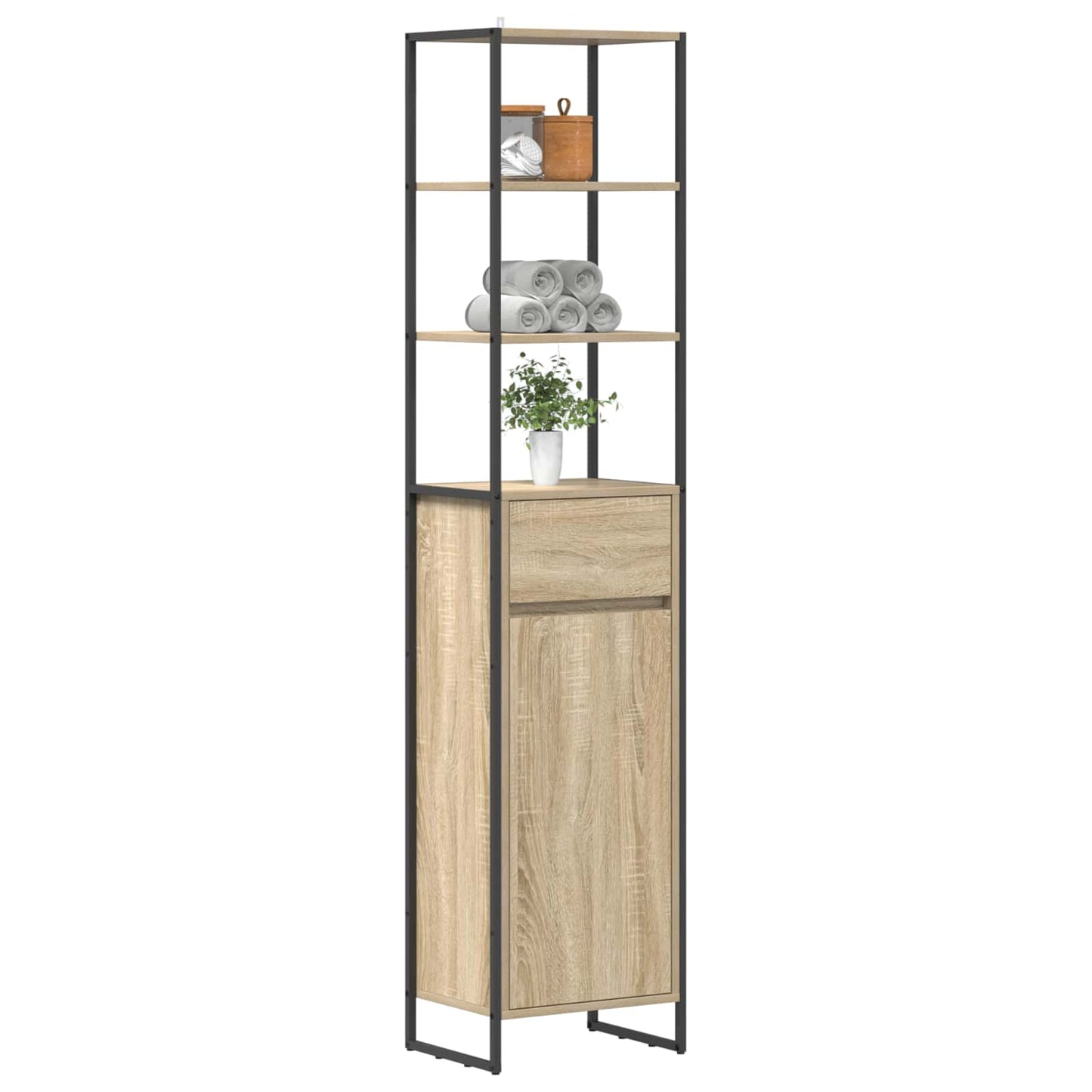 Badkamer Kast met lade Sonoma 40 x 30 x 180 cm Bewerkt hout is nu te koop bij PeponiXL, paradijselijk wonen!