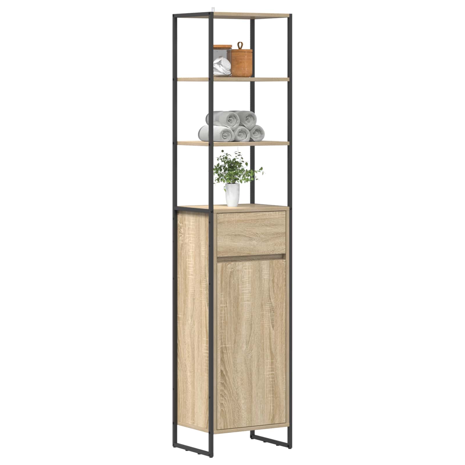 Badkamer Kast met lade Sonoma 40 x 30 x 180 cm Bewerkt hout is nu te koop bij PeponiXL, paradijselijk wonen!