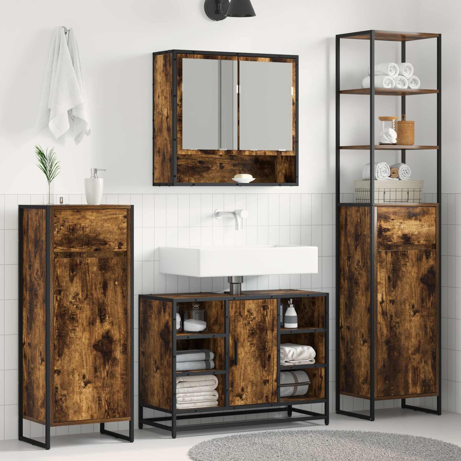Badkamer Kast met lade Rook Eik 40 x 30 x 180 cm Bewerkt hout is nu te koop bij PeponiXL, paradijselijk wonen!