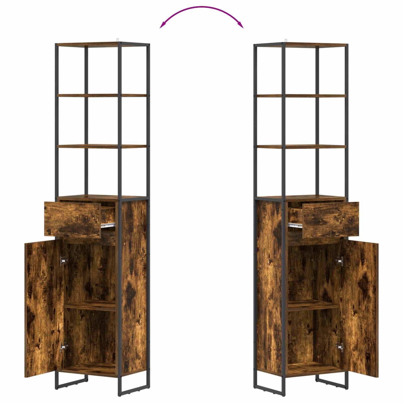 Badkamer Kast met lade Rook Eik 40 x 30 x 180 cm Bewerkt hout is nu te koop bij PeponiXL, paradijselijk wonen!