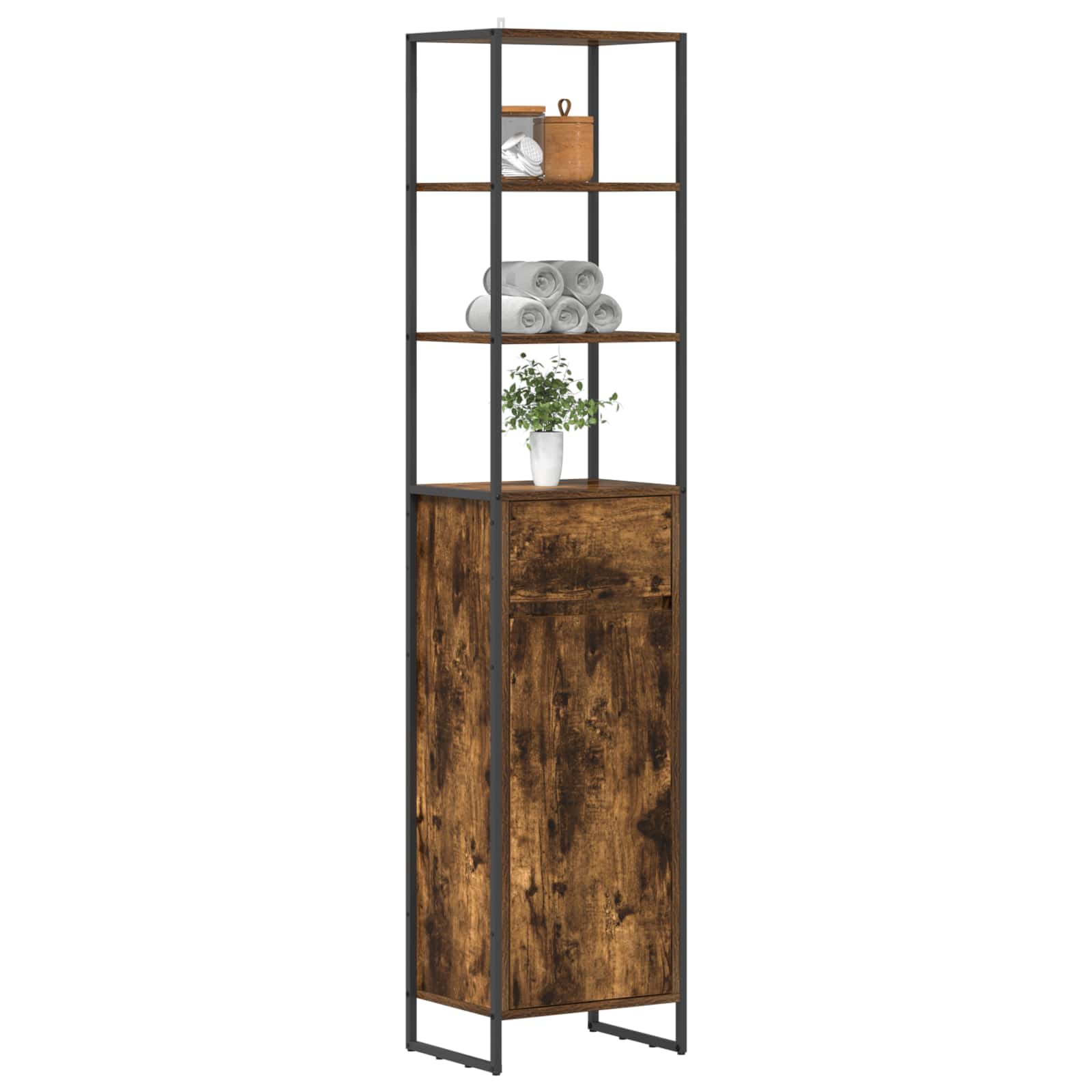 Badkamer Kast met lade Rook Eik 40 x 30 x 180 cm Bewerkt hout is nu te koop bij PeponiXL, paradijselijk wonen!