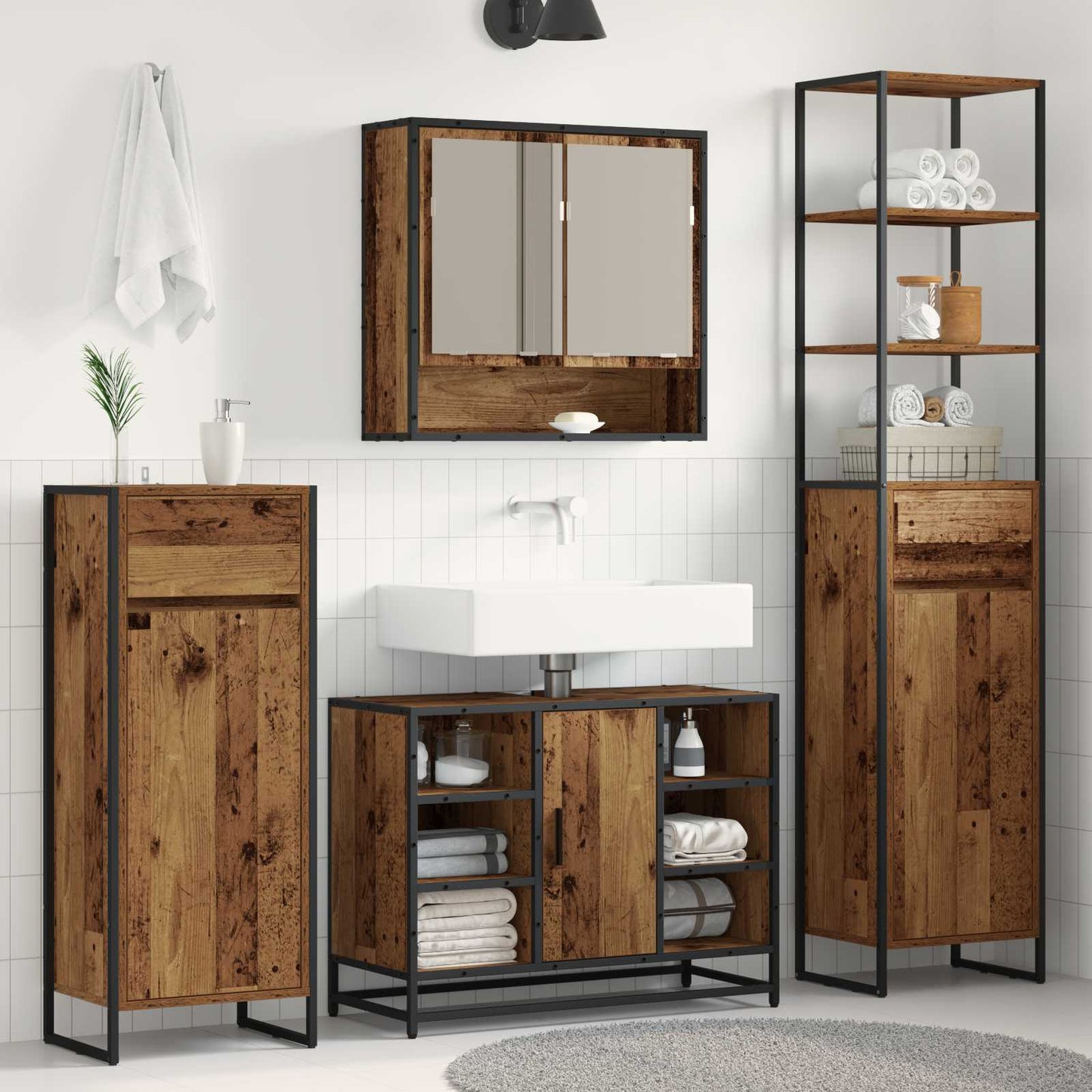 Badkamer Kast met lade Oud Hout 40 x 30 x 180 cm Bewerkt hout is nu te koop bij PeponiXL, paradijselijk wonen!