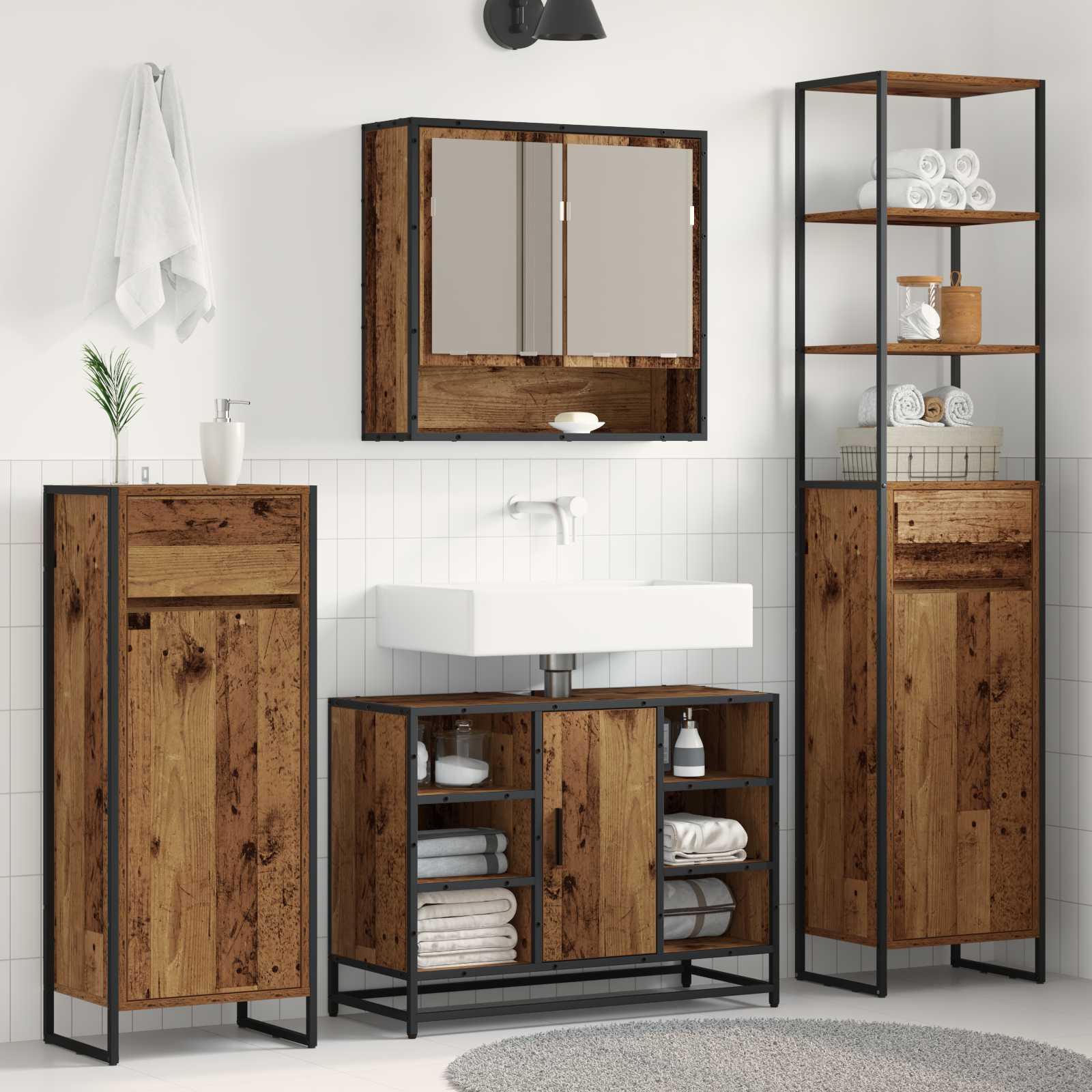 Badkamer Kast met lade Oud Hout 40 x 30 x 180 cm Bewerkt hout is nu te koop bij PeponiXL, paradijselijk wonen!