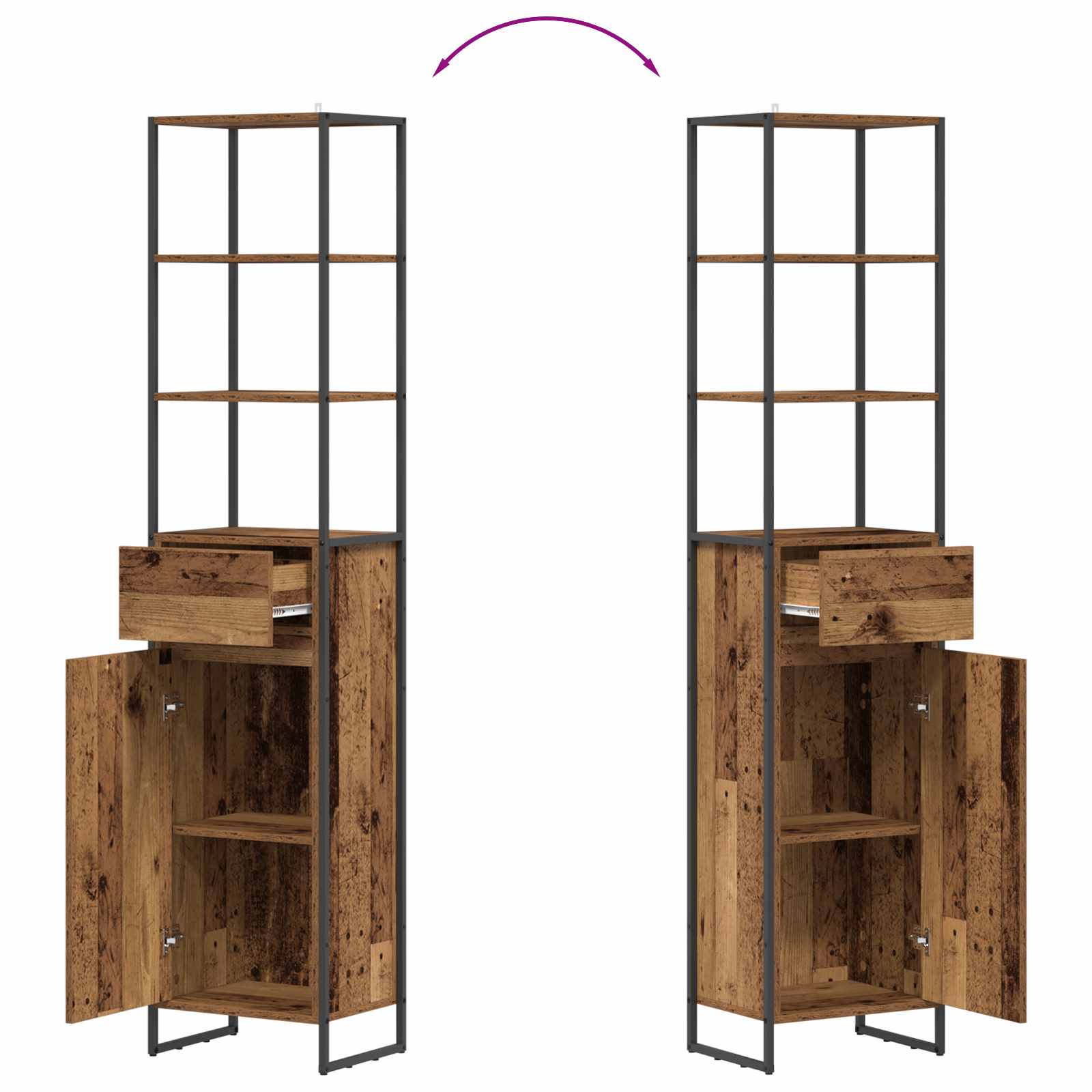 Badkamer Kast met lade Oud Hout 40 x 30 x 180 cm Bewerkt hout is nu te koop bij PeponiXL, paradijselijk wonen!