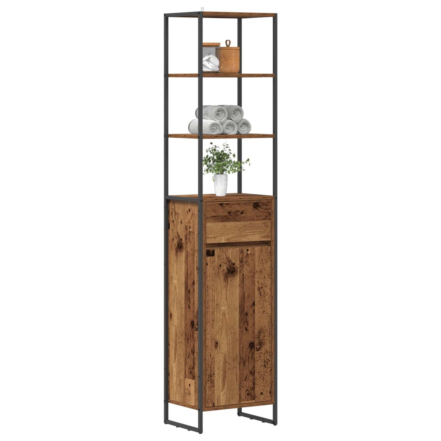 Badkamer Kast met lade Oud Hout 40 x 30 x 180 cm Bewerkt hout is nu te koop bij PeponiXL, paradijselijk wonen!