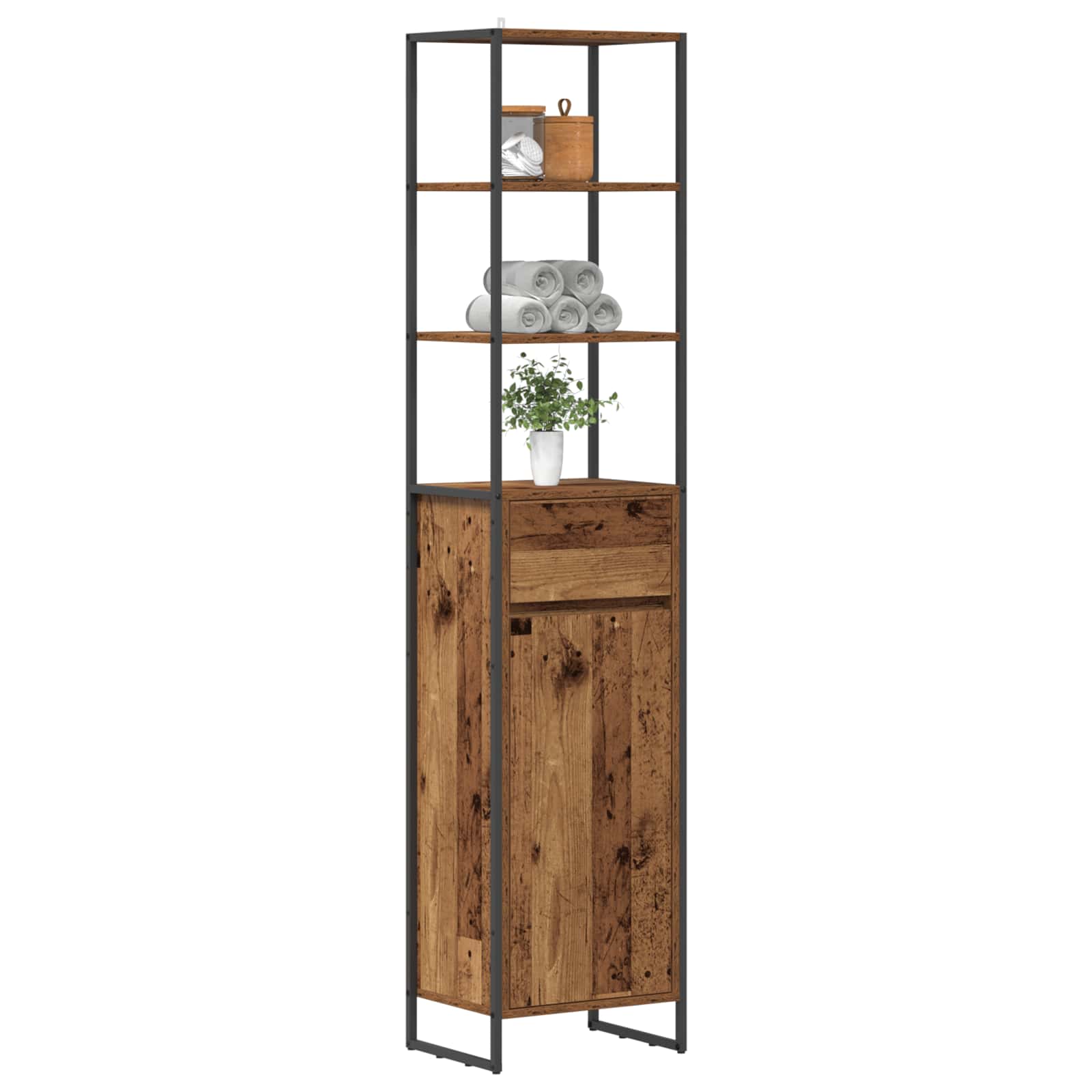 Badkamer Kast met lade Oud Hout 40 x 30 x 180 cm Bewerkt hout is nu te koop bij PeponiXL, paradijselijk wonen!