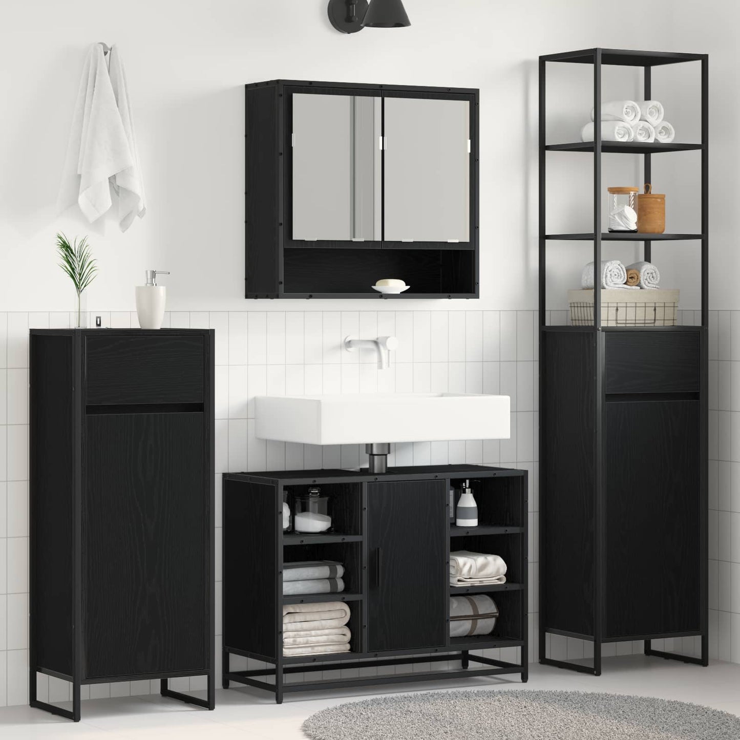 Badkamer Kast Zwart Eiken 40 x 30 x 100 cm Bewerkt hout is nu te koop bij PeponiXL, paradijselijk wonen!