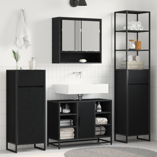 Badkamer Kast Zwart Eiken 40 x 30 x 100 cm Bewerkt hout is nu te koop bij PeponiXL, paradijselijk wonen!