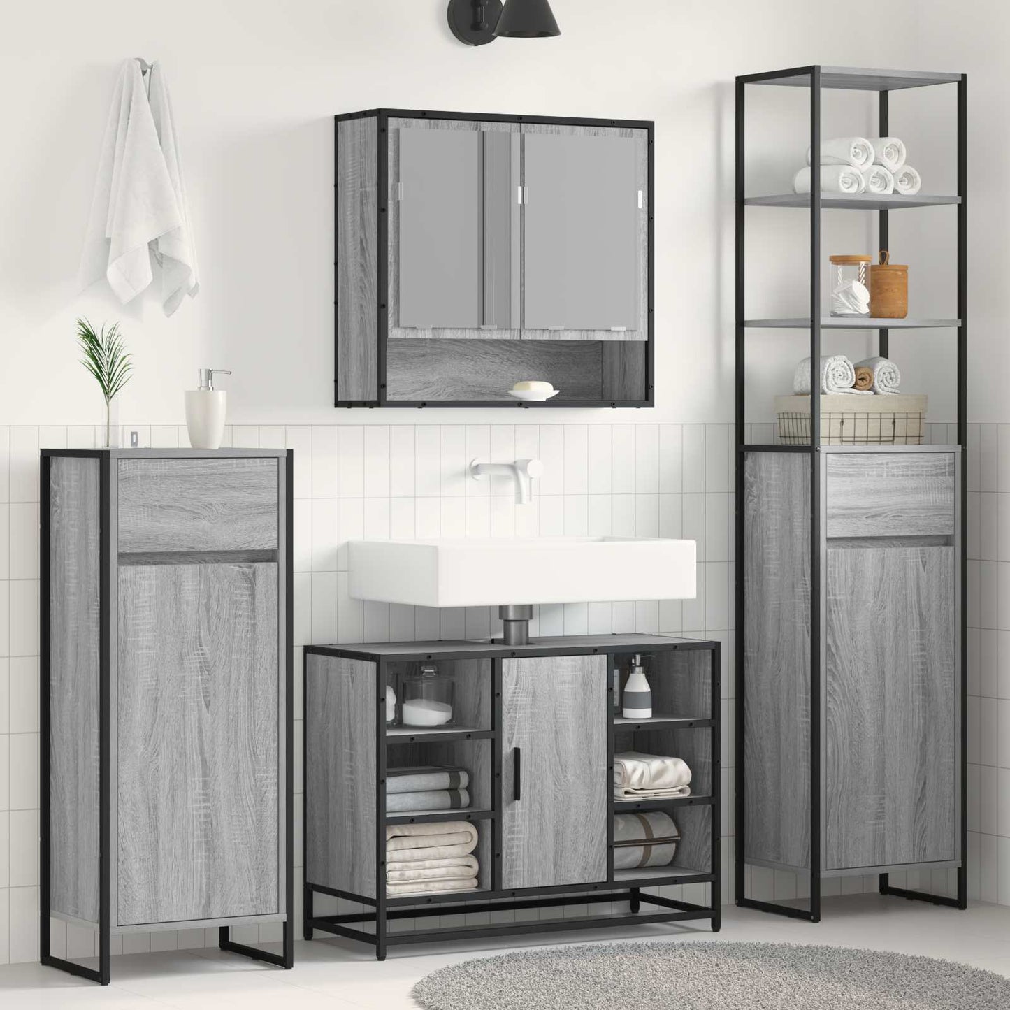 Badkamer Kast Grijs Sonoma 40 x 30 x 100 cm Bewerkt hout is nu te koop bij PeponiXL, paradijselijk wonen!