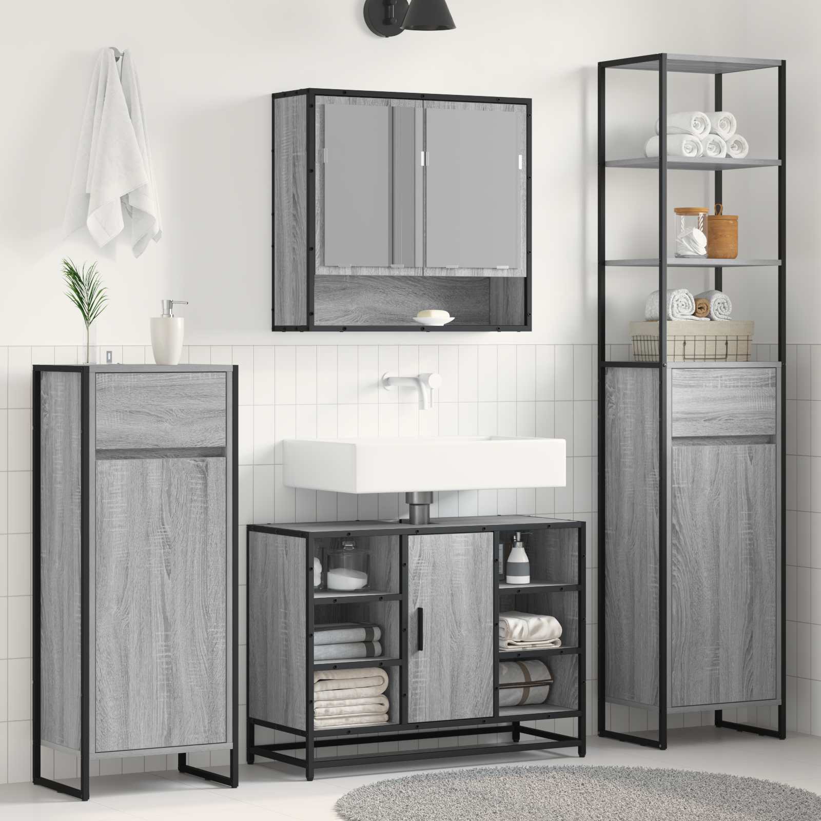 Badkamer Kast Grijs Sonoma 40 x 30 x 100 cm Bewerkt hout is nu te koop bij PeponiXL, paradijselijk wonen!