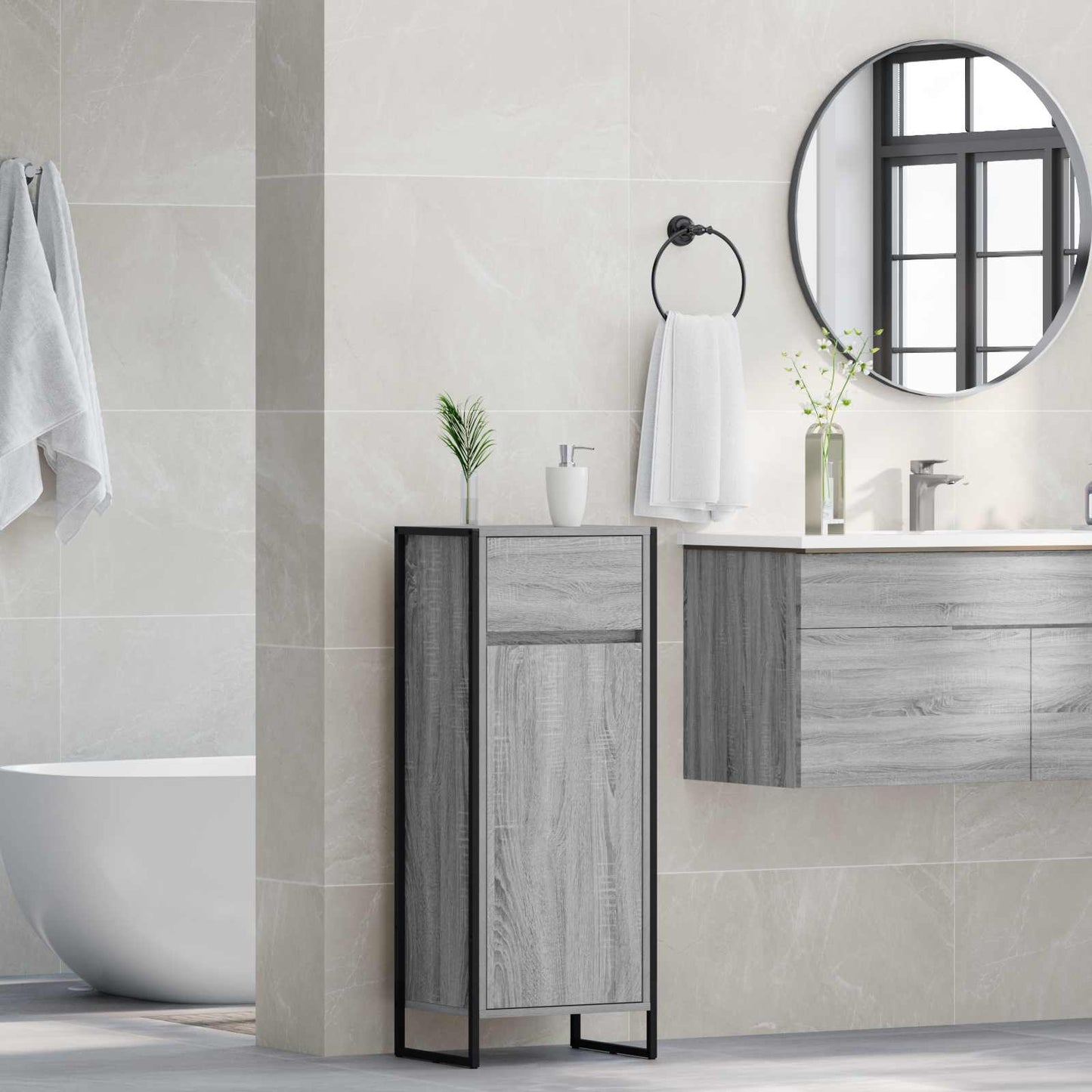 Badkamer Kast Grijs Sonoma 40 x 30 x 100 cm Bewerkt hout is nu te koop bij PeponiXL, paradijselijk wonen!