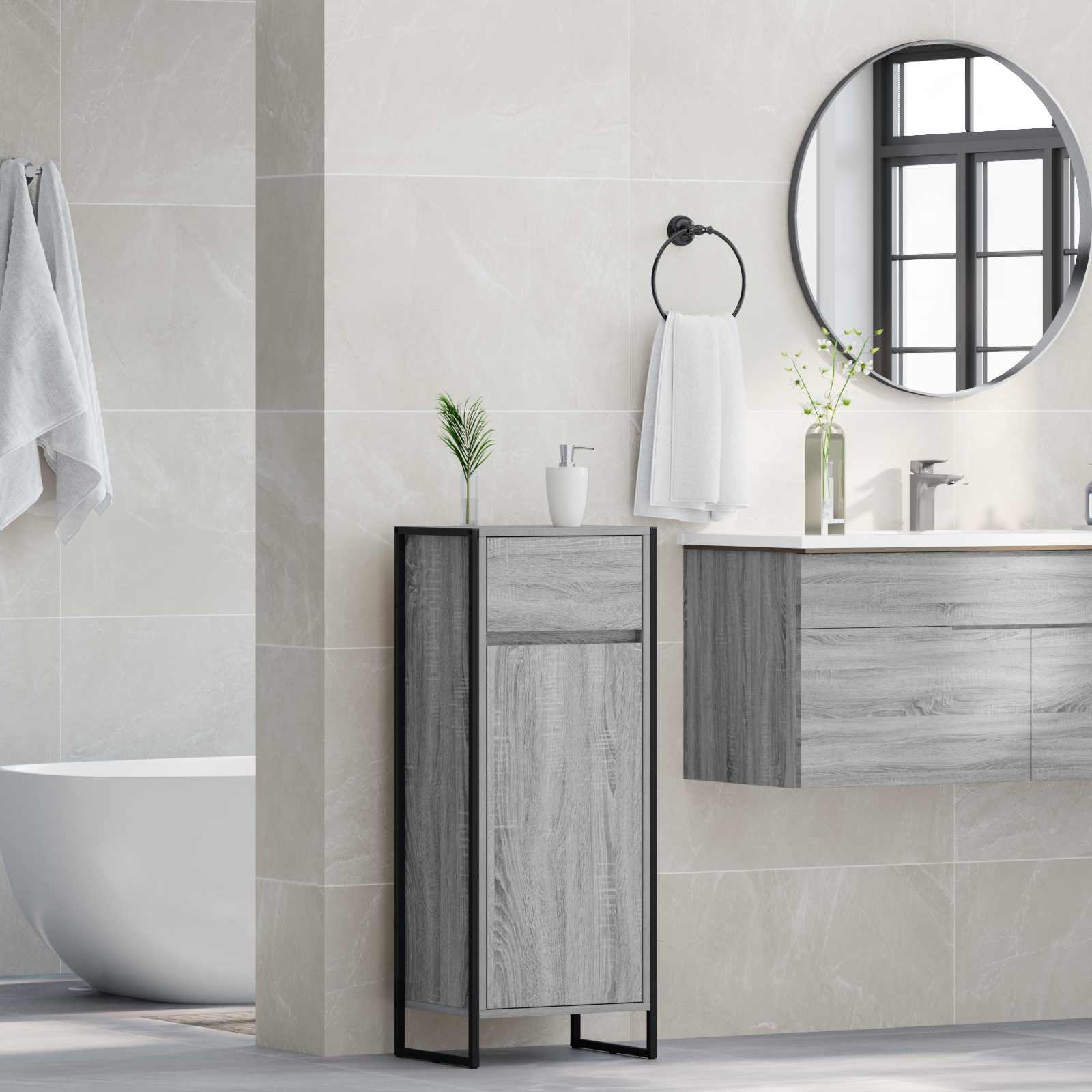 Badkamer Kast Grijs Sonoma 40 x 30 x 100 cm Bewerkt hout is nu te koop bij PeponiXL, paradijselijk wonen!