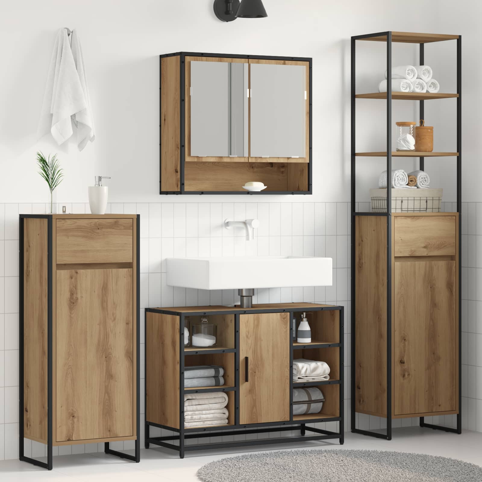 Badkamer Kast Ambachtelijk eiken 40 x 30 x 100 cm Bewerkt hout is nu te koop bij PeponiXL, paradijselijk wonen!