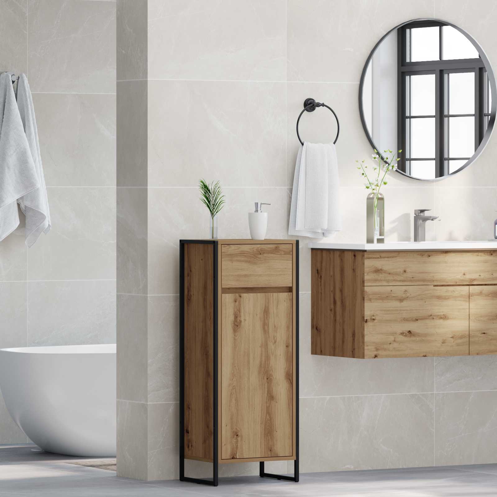 Badkamer Kast Ambachtelijk eiken 40 x 30 x 100 cm Bewerkt hout is nu te koop bij PeponiXL, paradijselijk wonen!