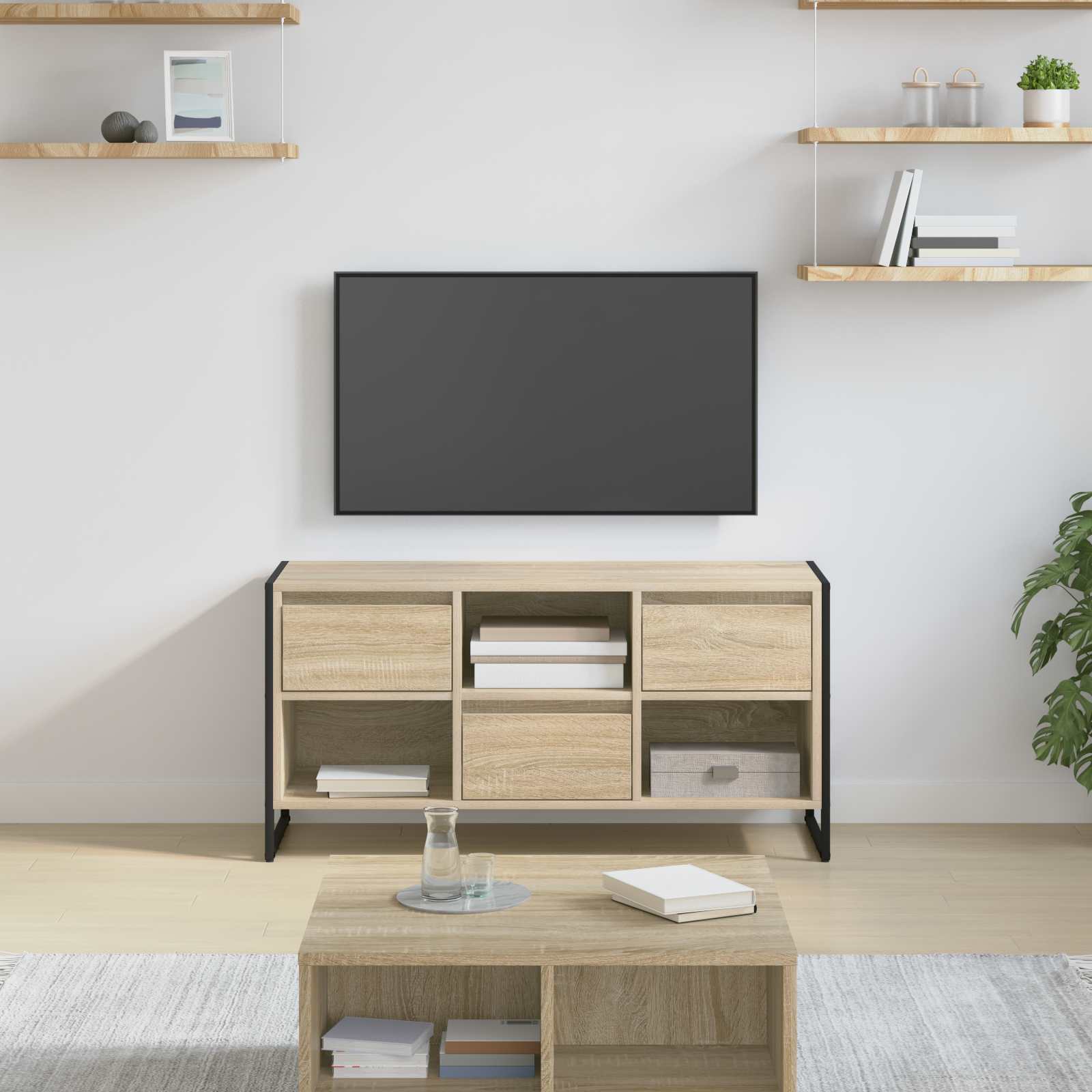 TV-kast met lade Sonoma 100 x 36 x 49,5 cm Bewerkt hout is nu te koop bij PeponiXL, paradijselijk wonen!