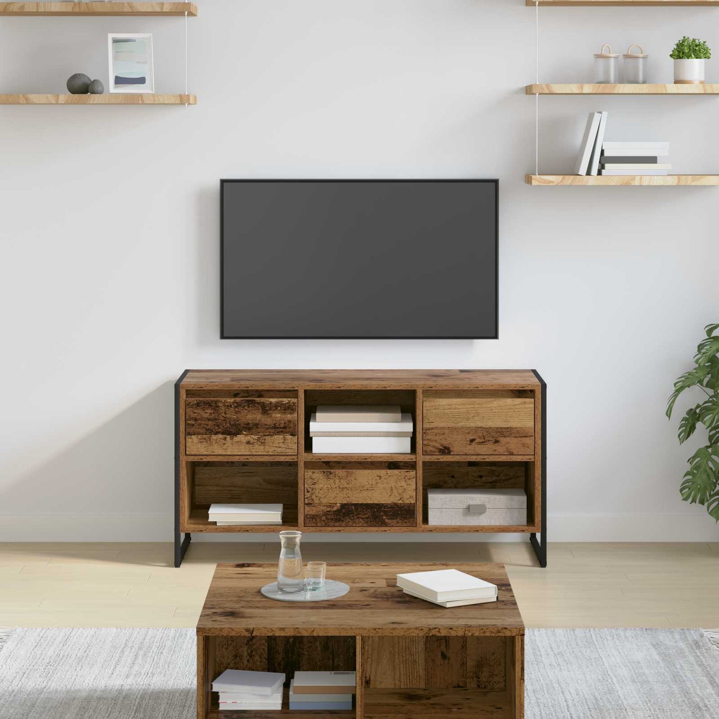 TV-kast met lade Oud Hout 100 x 36 x 49,5 cm Bewerkt hout is nu te koop bij PeponiXL, paradijselijk wonen!