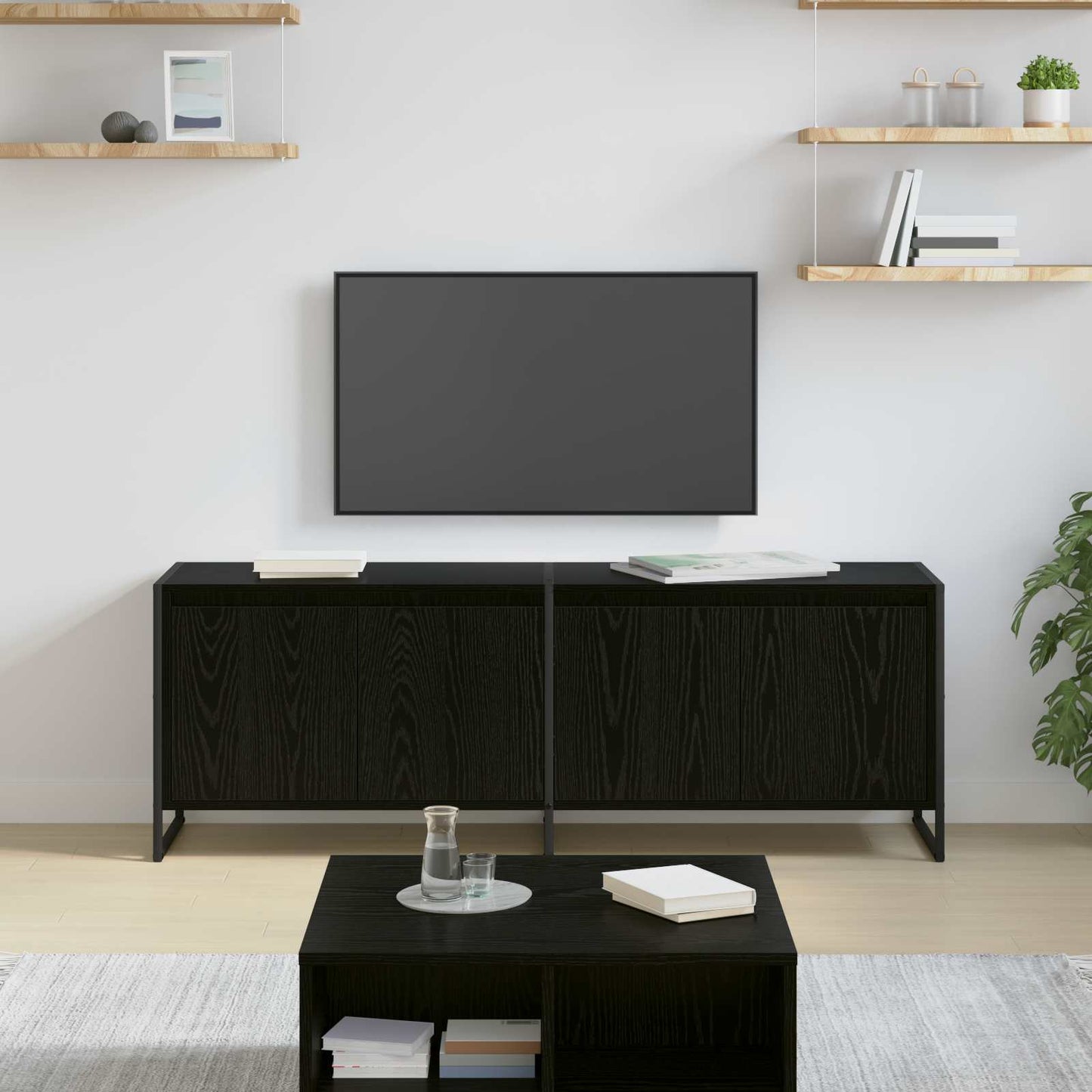 TV-kast Zwart Eiken 140 x 36 x 49.5 cm Bewerkt hout is nu te koop bij PeponiXL, paradijselijk wonen!